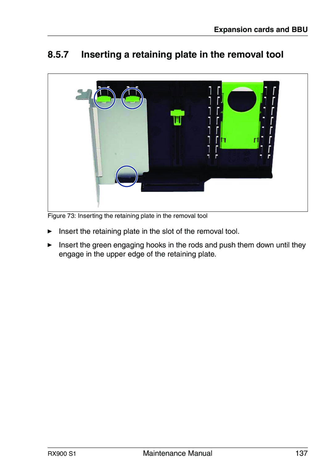 Fujitsu RX900 S1 manual Inserting a retaining plate in the removal tool, Inserting the retaining plate in the removal tool 