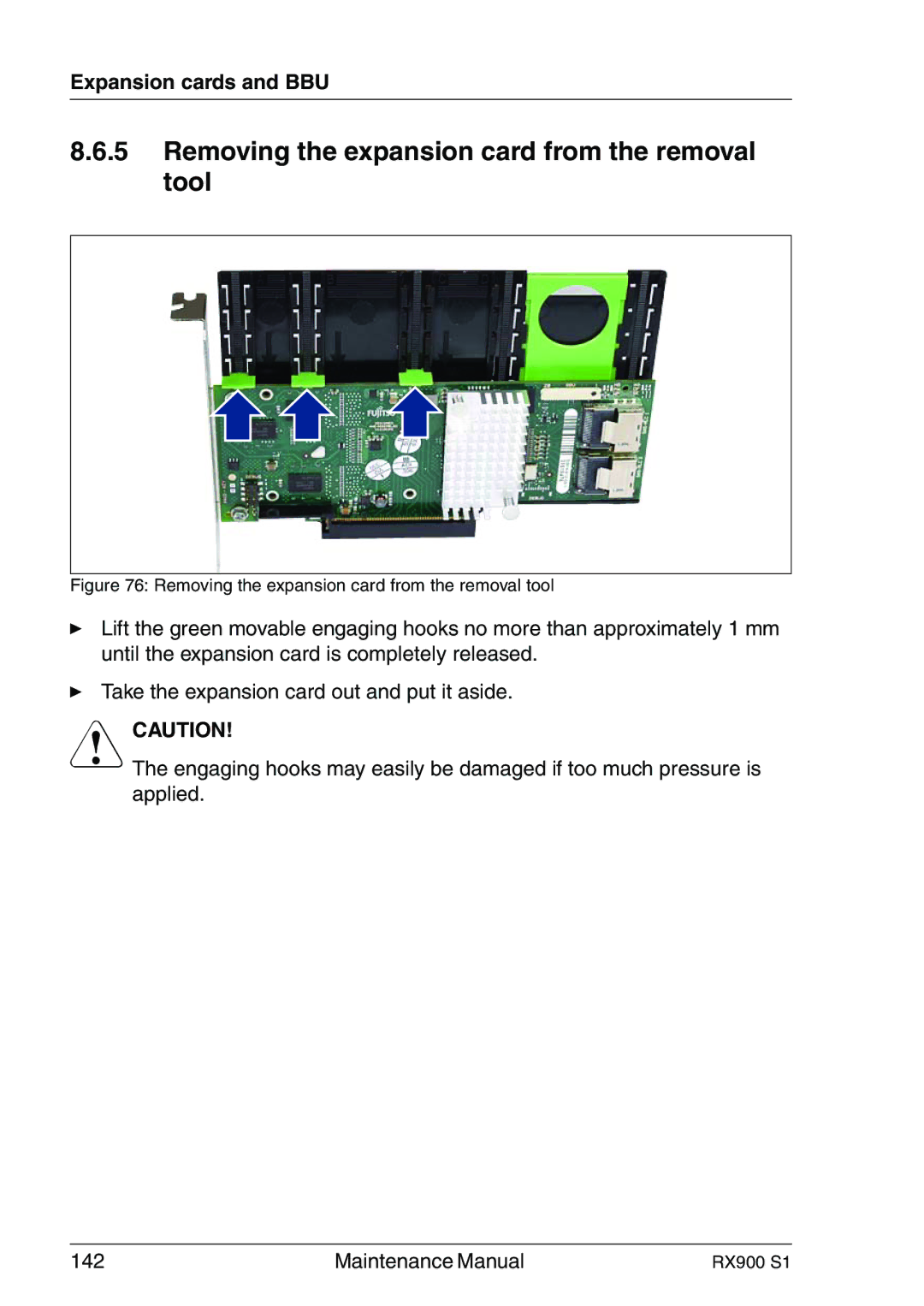 Fujitsu RX900 S1 manual Removing the expansion card from the removal tool 