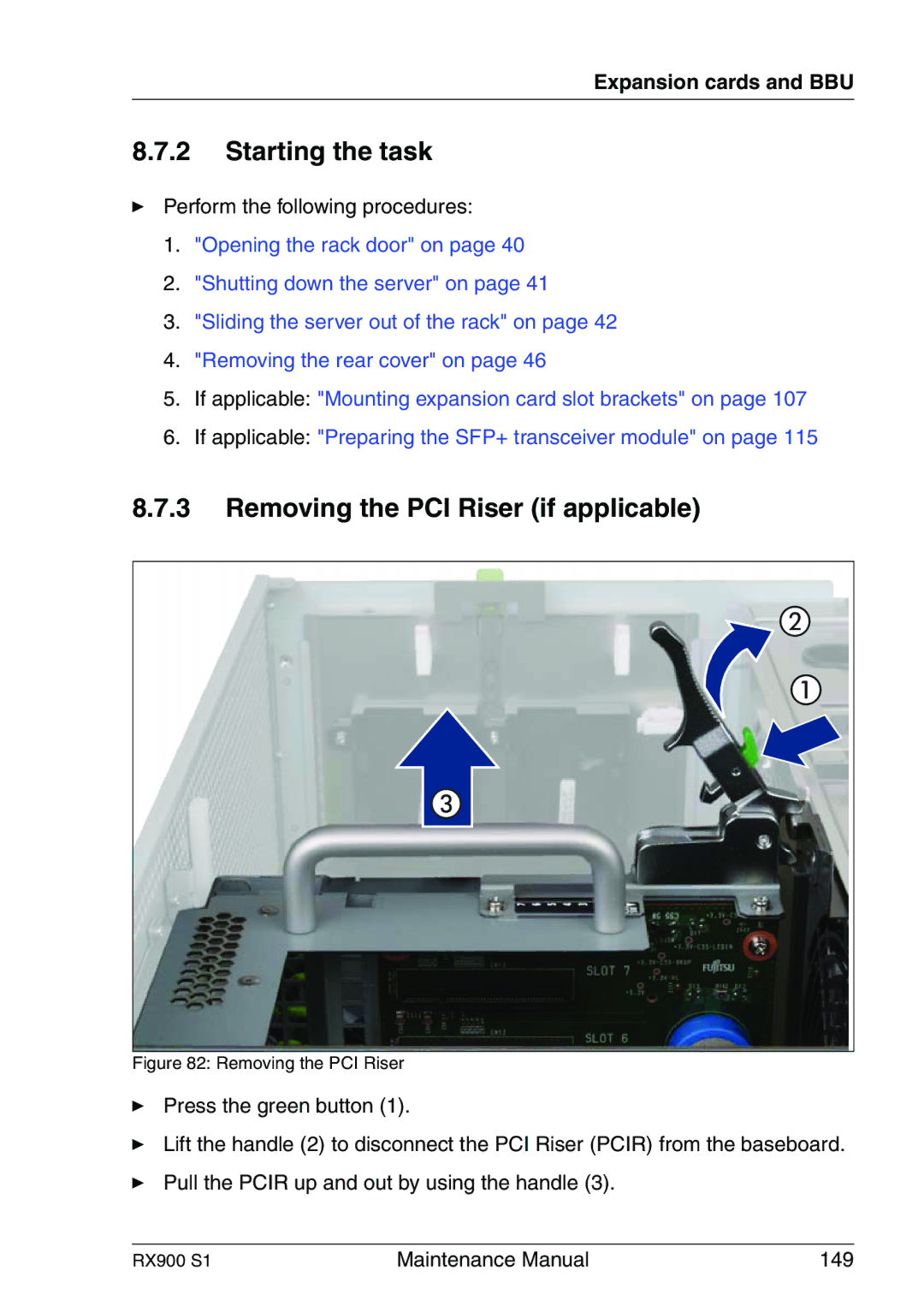 Fujitsu RX900 S1 manual Removing the PCI Riser if applicable 