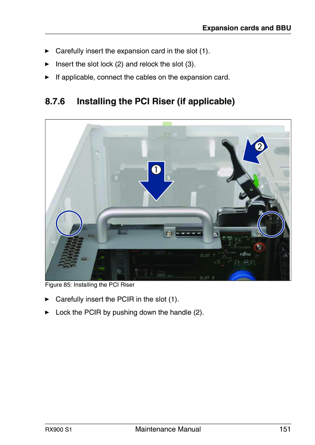 Fujitsu RX900 S1 manual Installing the PCI Riser if applicable 