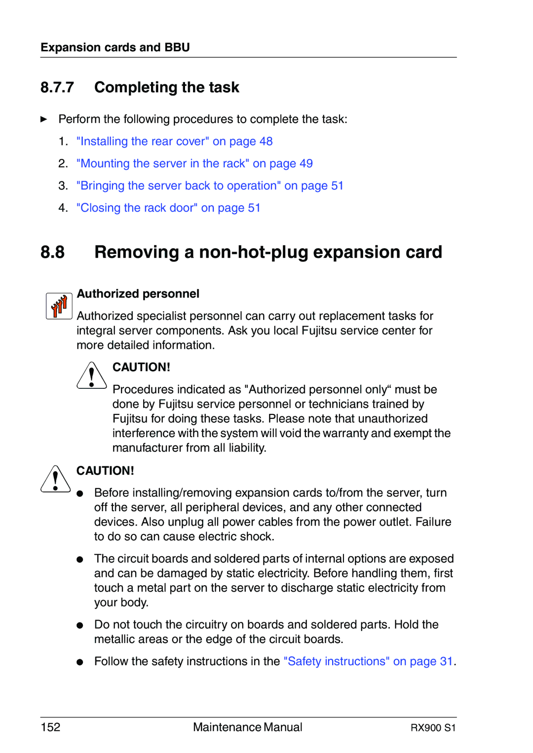 Fujitsu RX900 S1 manual Removing a non-hot-plug expansion card, Completing the task 