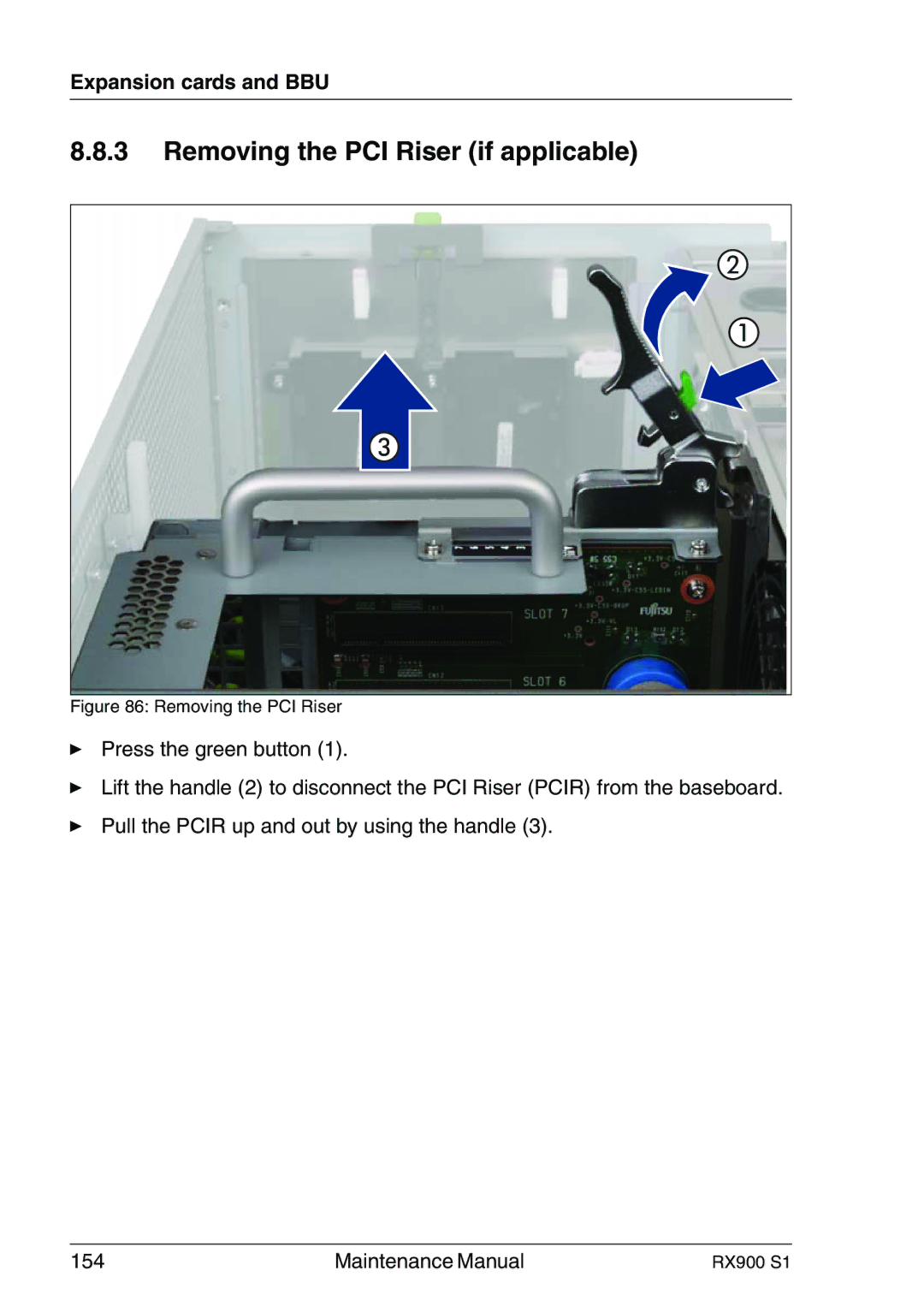 Fujitsu RX900 S1 manual Removing the PCI Riser if applicable 