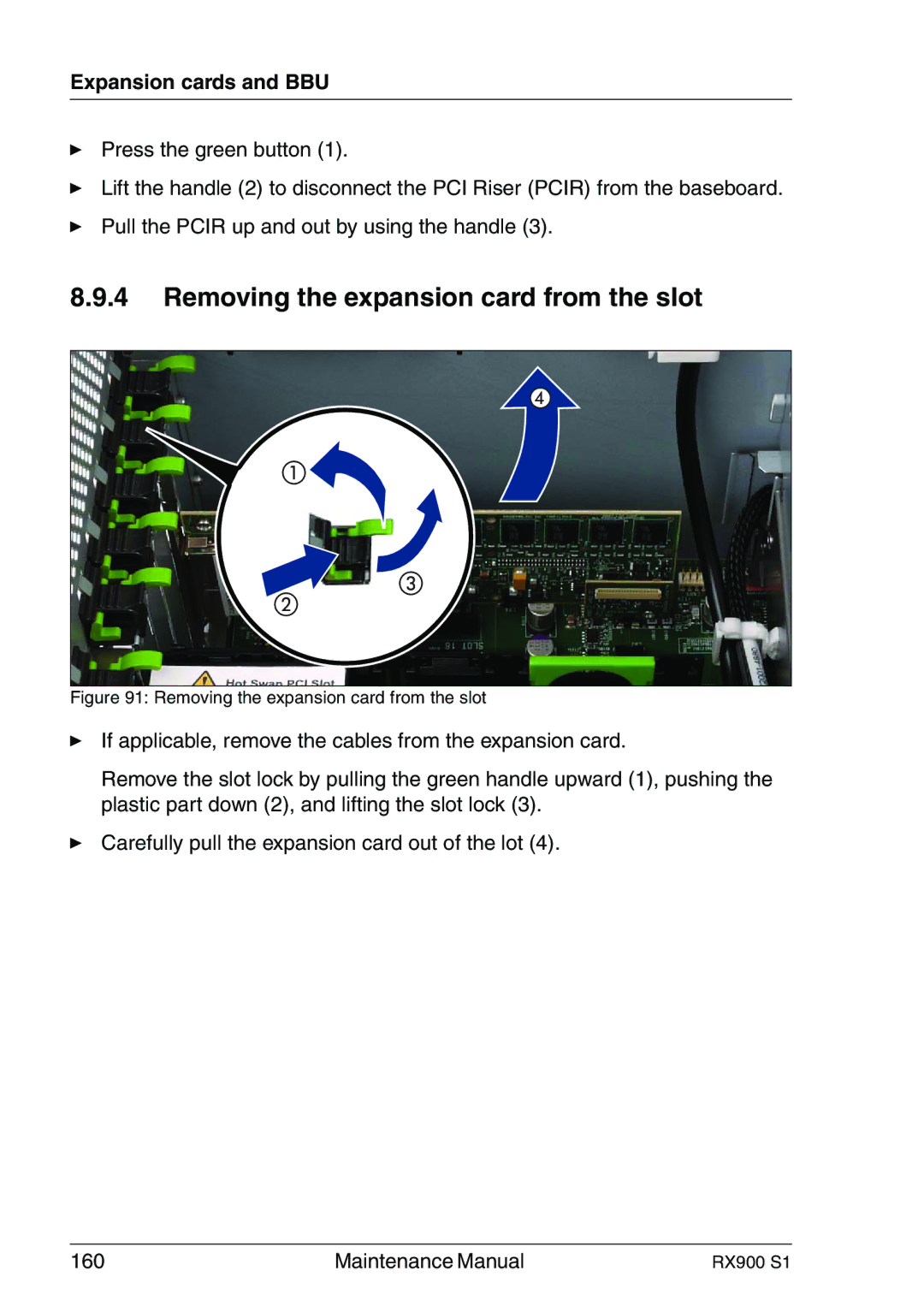 Fujitsu RX900 S1 manual Removing the expansion card from the slot 