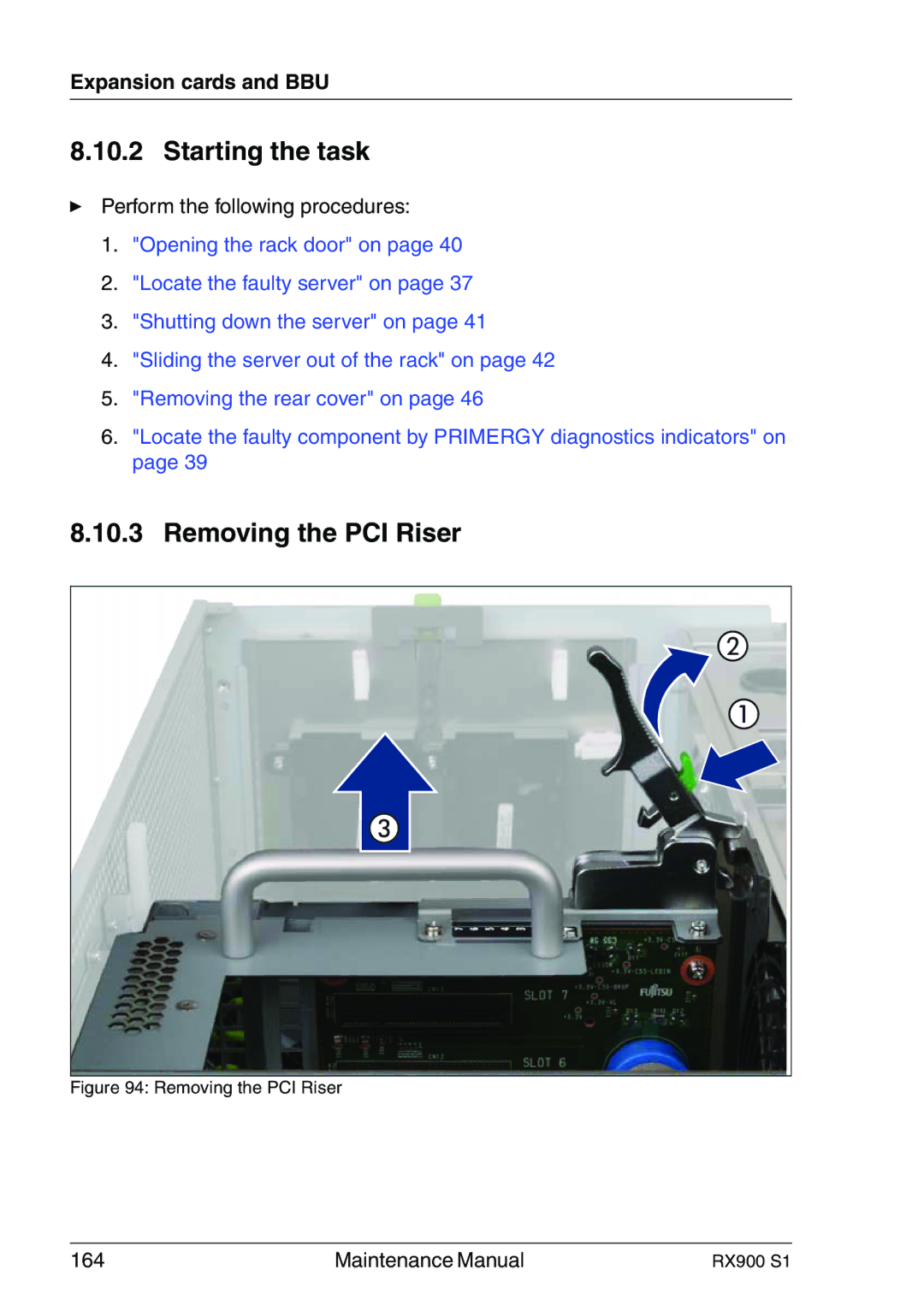 Fujitsu RX900 S1 manual Starting the task, Removing the PCI Riser 