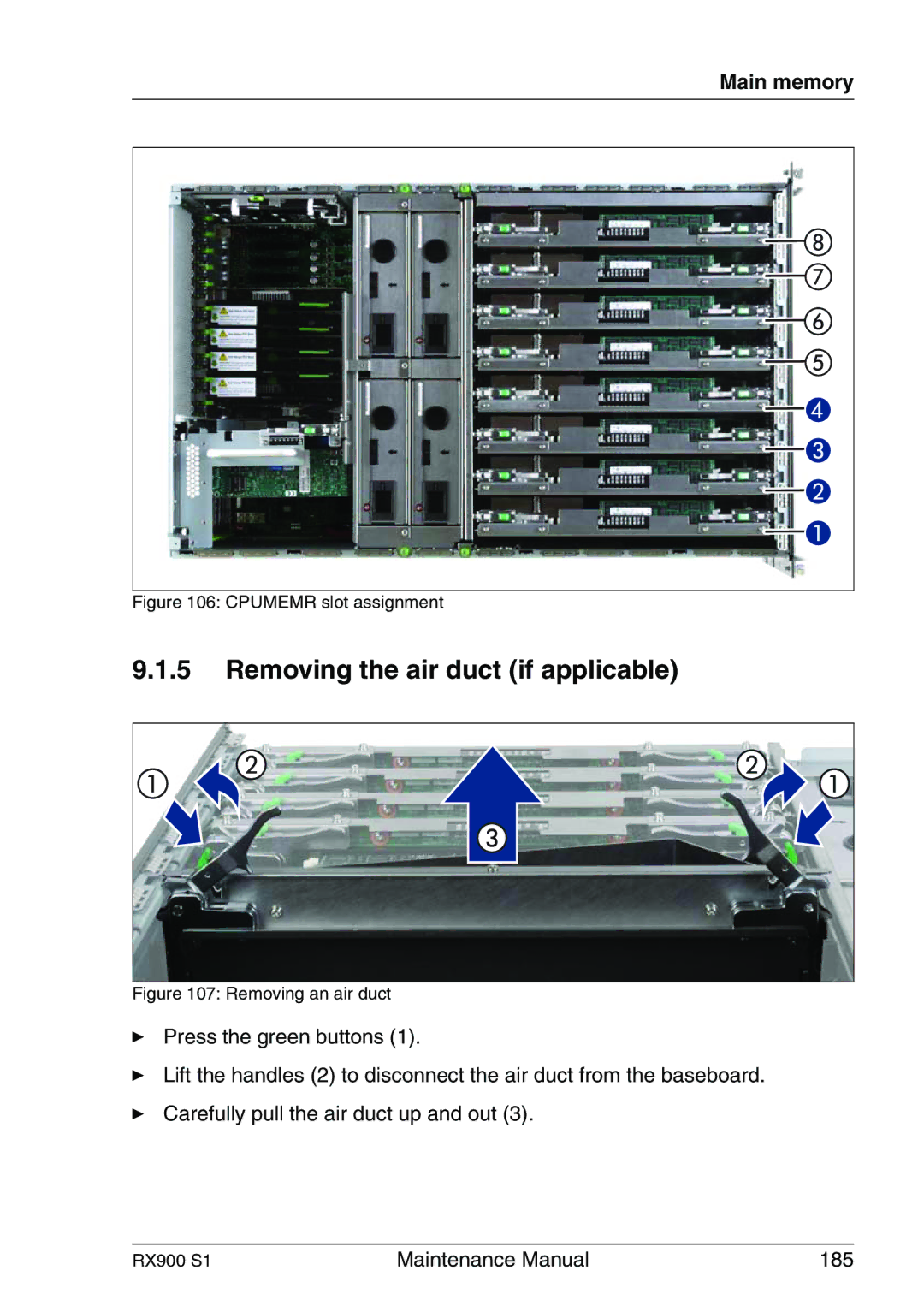 Fujitsu RX900 S1 manual Removing the air duct if applicable, Cpumemr slot assignment 