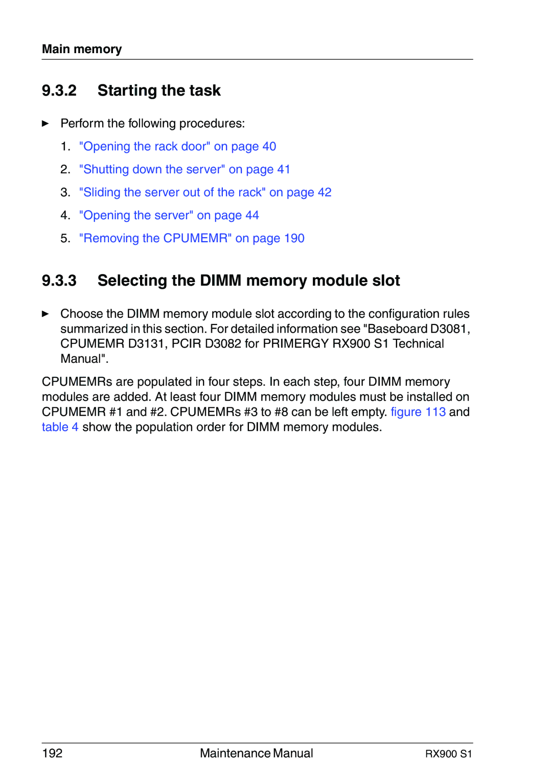 Fujitsu RX900 S1 manual Starting the task, Selecting the Dimm memory module slot 