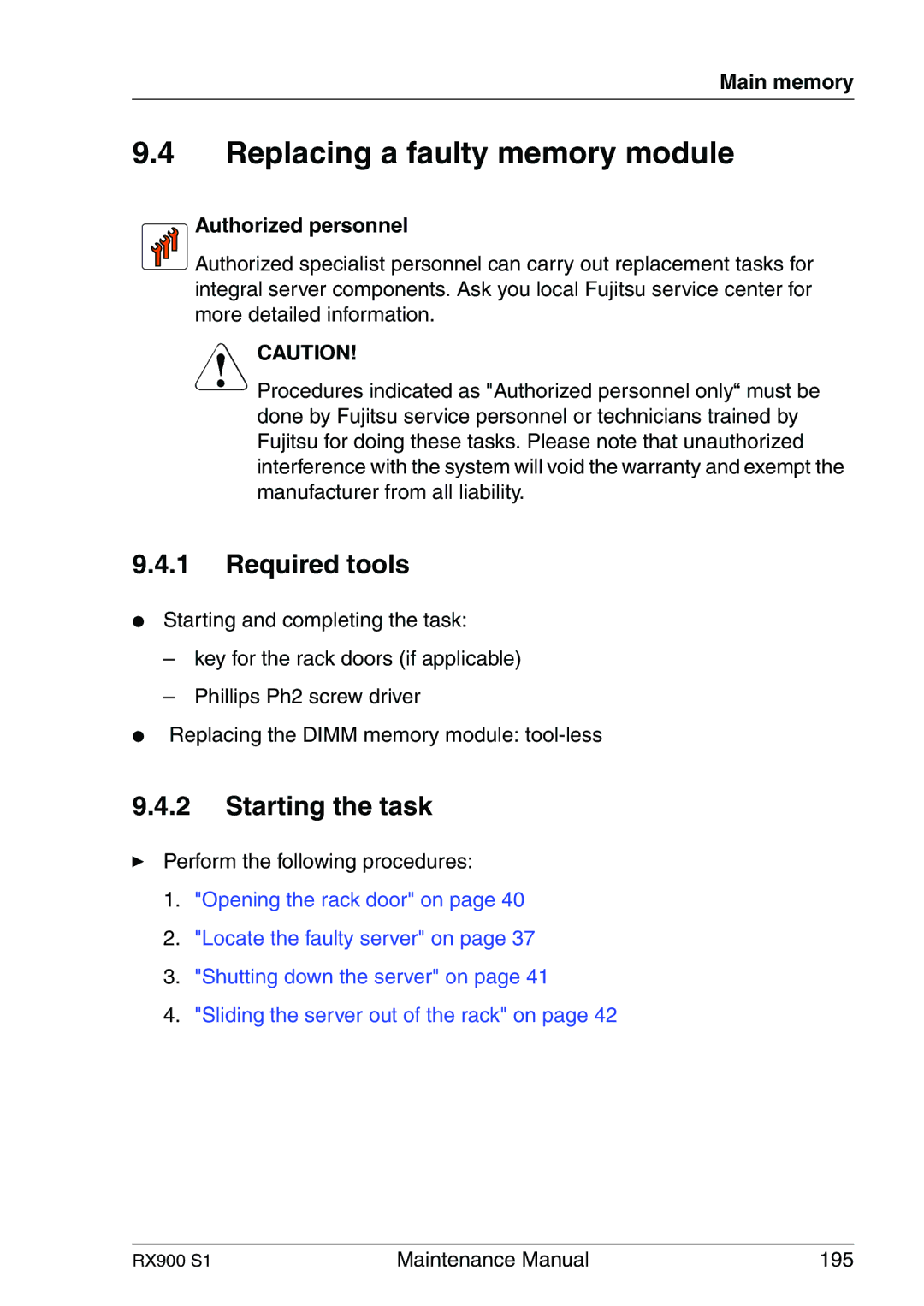 Fujitsu RX900 S1 manual Replacing a faulty memory module, Authorized personnel 
