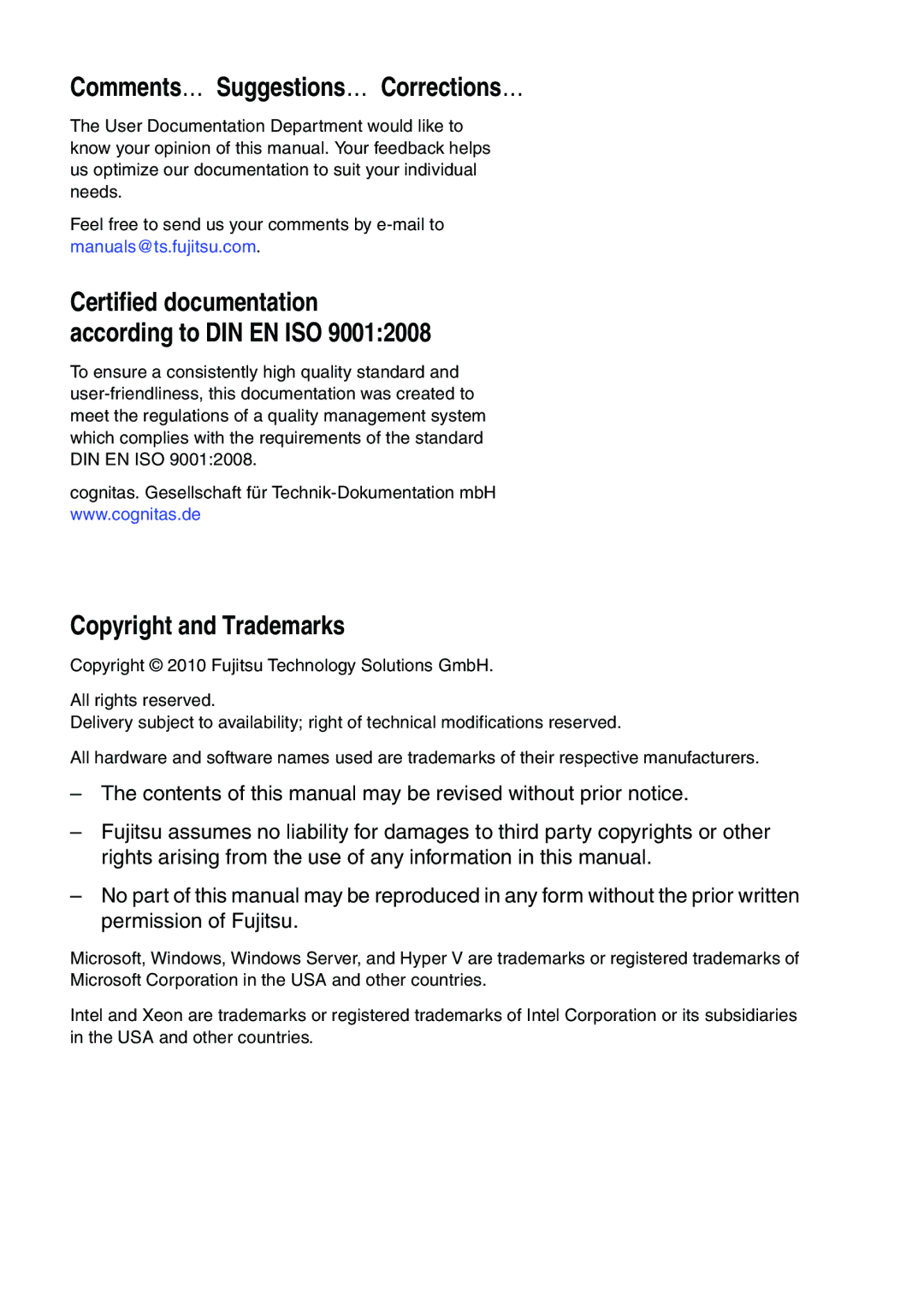 Fujitsu RX900 S1 manual Comments… Suggestions… Corrections…, Copyright and Trademarks 