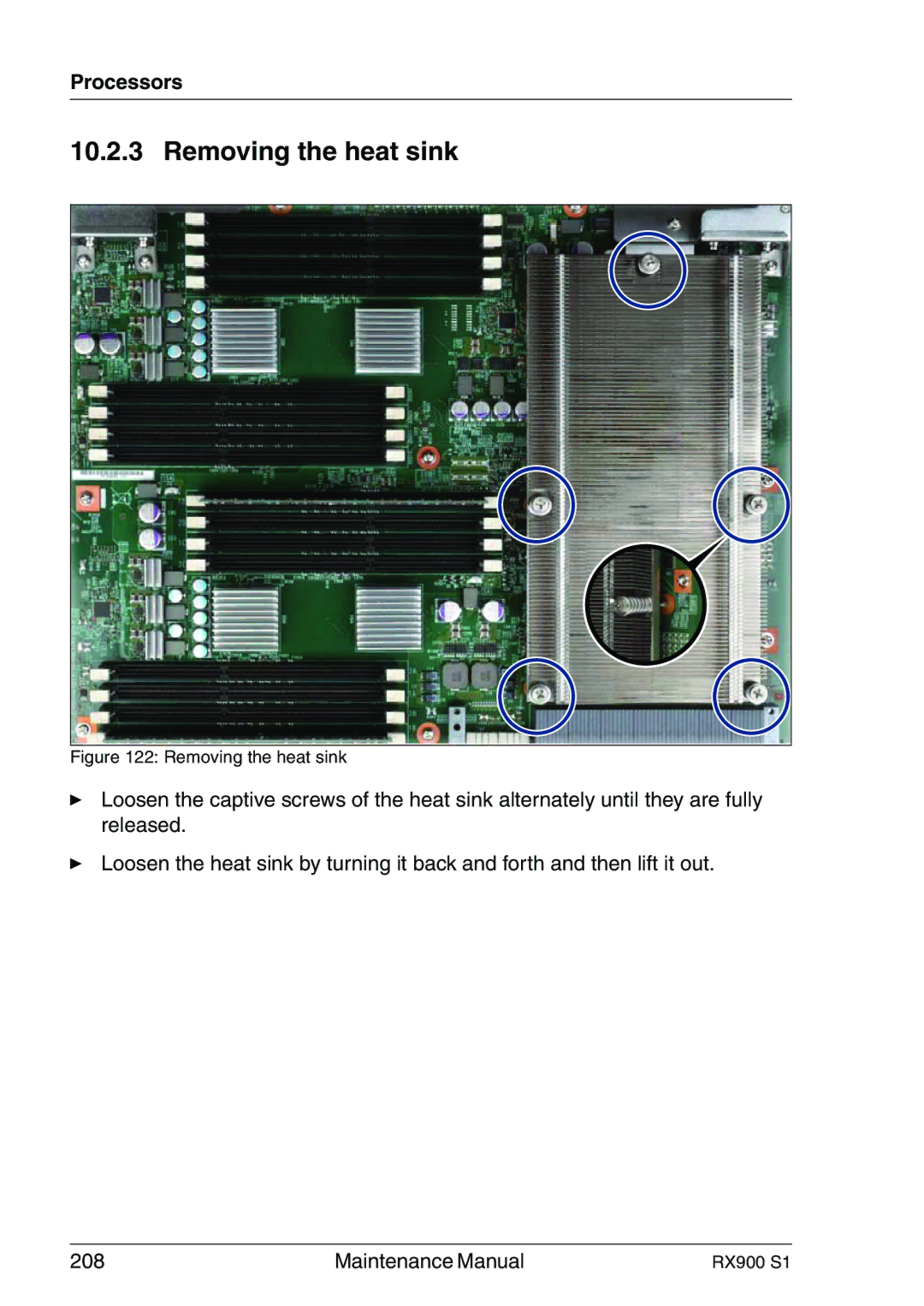 Fujitsu RX900 S1 manual Removing the heat sink 