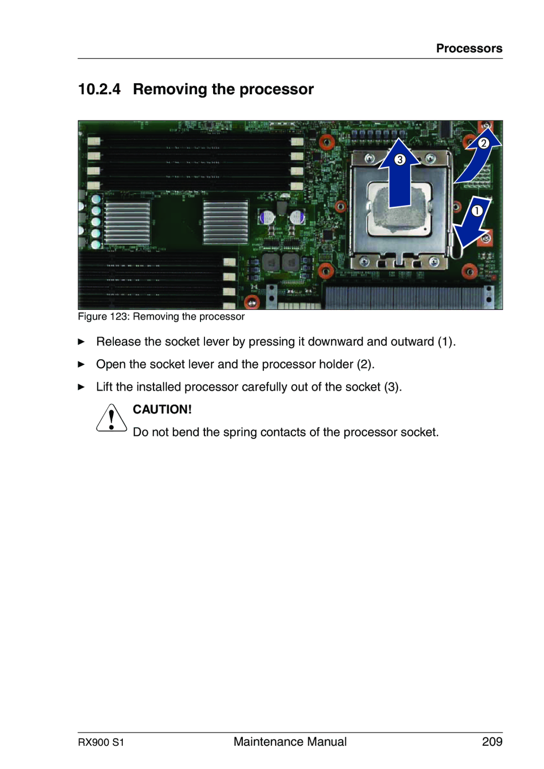 Fujitsu RX900 S1 manual Removing the processor 