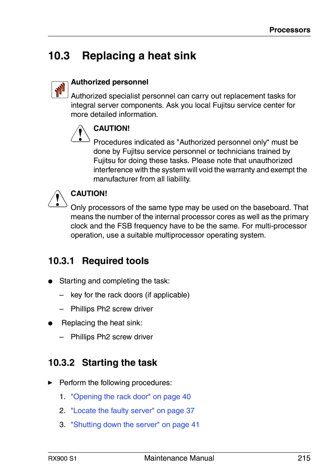 Fujitsu RX900 S1 manual Replacing a heat sink, Authorized personnel 