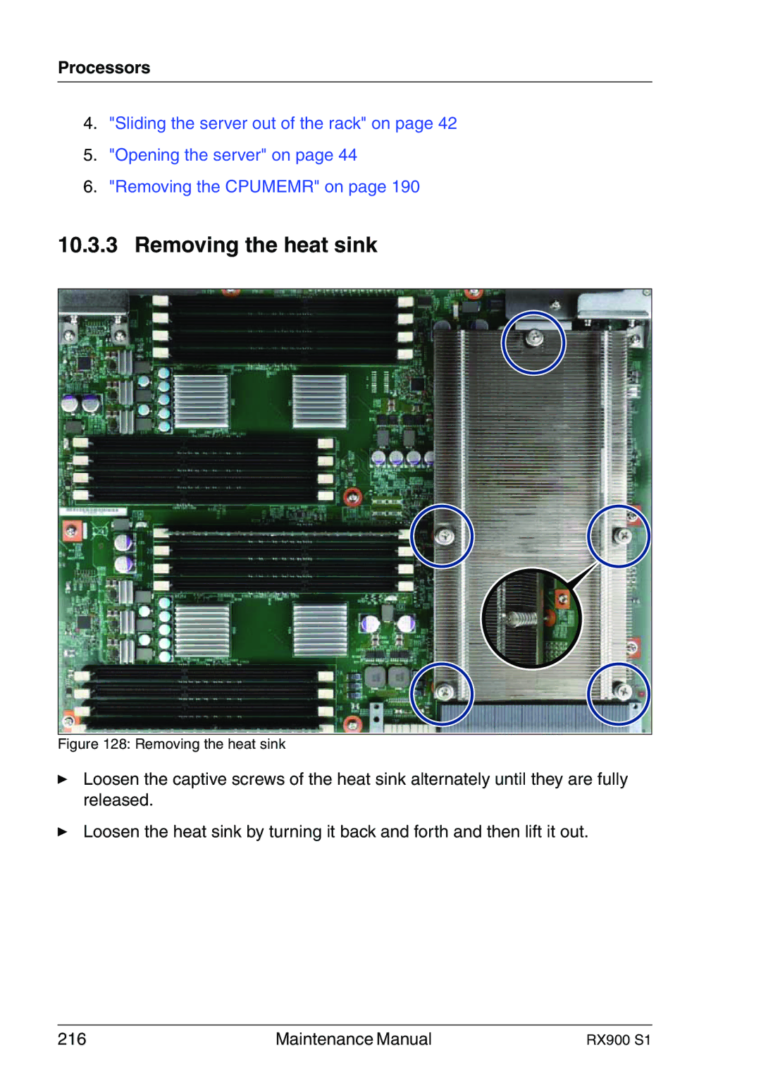 Fujitsu RX900 S1 manual Removing the heat sink 