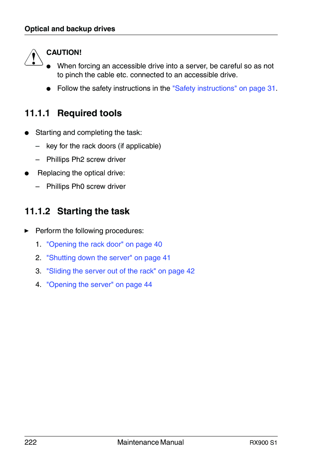 Fujitsu RX900 S1 manual Required tools, Optical and backup drives 