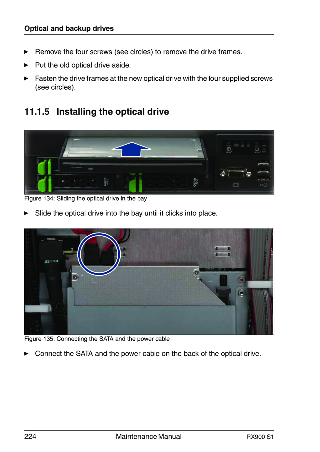 Fujitsu RX900 S1 manual Installing the optical drive, Sliding the optical drive in the bay 