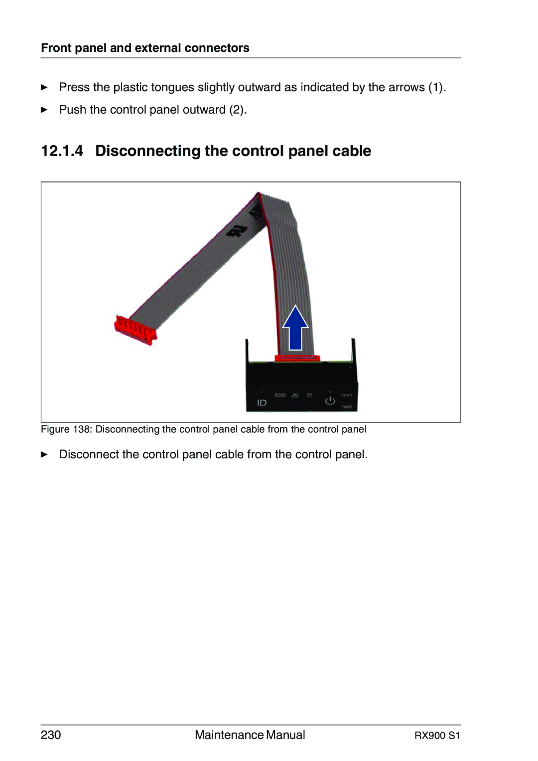 Fujitsu RX900 S1 manual Disconnecting the control panel cable from the control panel 