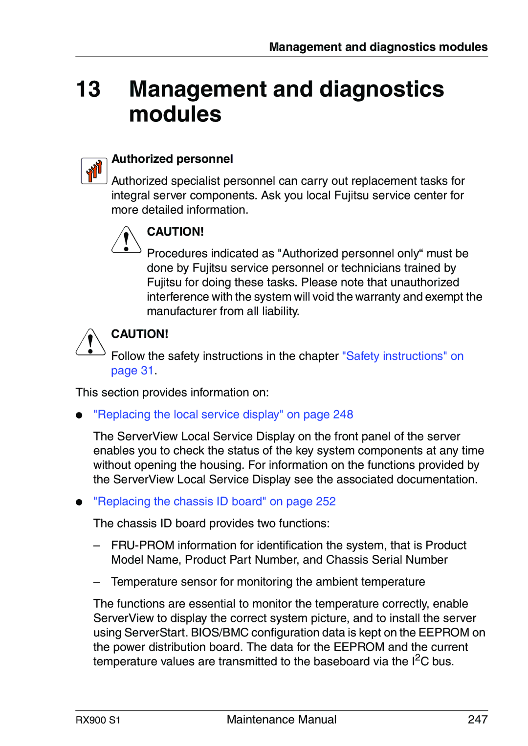 Fujitsu RX900 S1 manual Management and diagnostics modules 