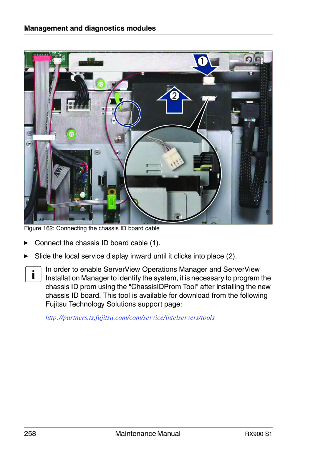 Fujitsu RX900 S1 manual Connecting the chassis ID board cable 