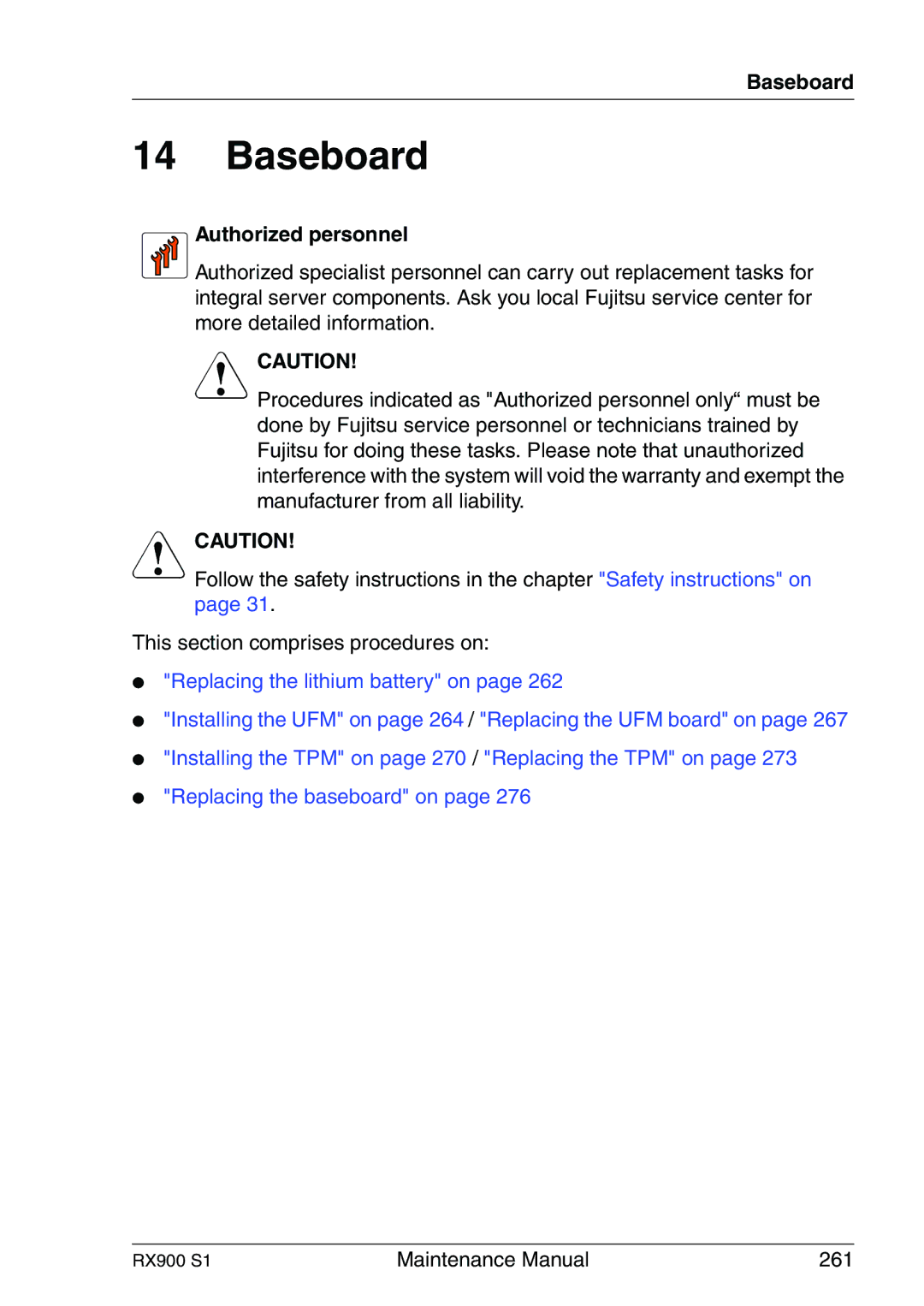 Fujitsu RX900 S1 manual Baseboard 