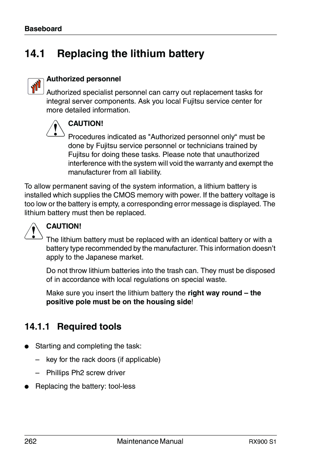 Fujitsu RX900 S1 manual Replacing the lithium battery, Required tools 