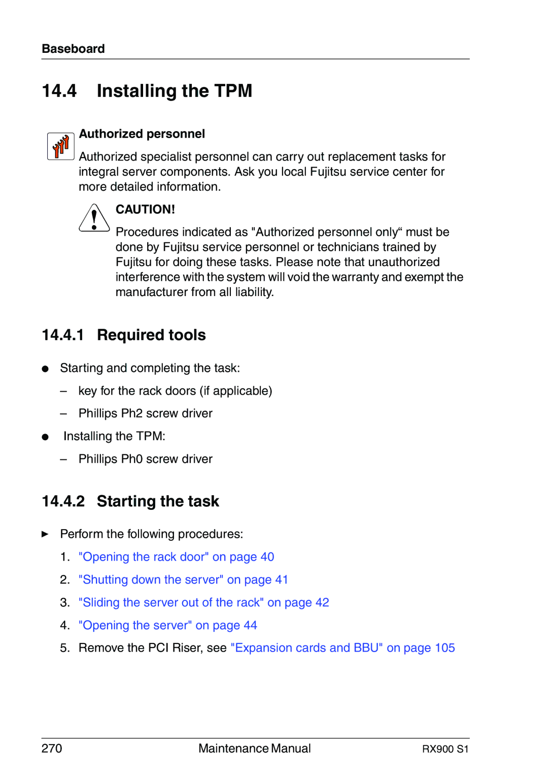 Fujitsu RX900 S1 manual Installing the TPM, Authorized personnel 