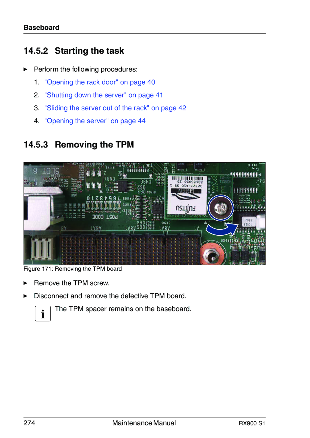 Fujitsu RX900 S1 manual Removing the TPM board 