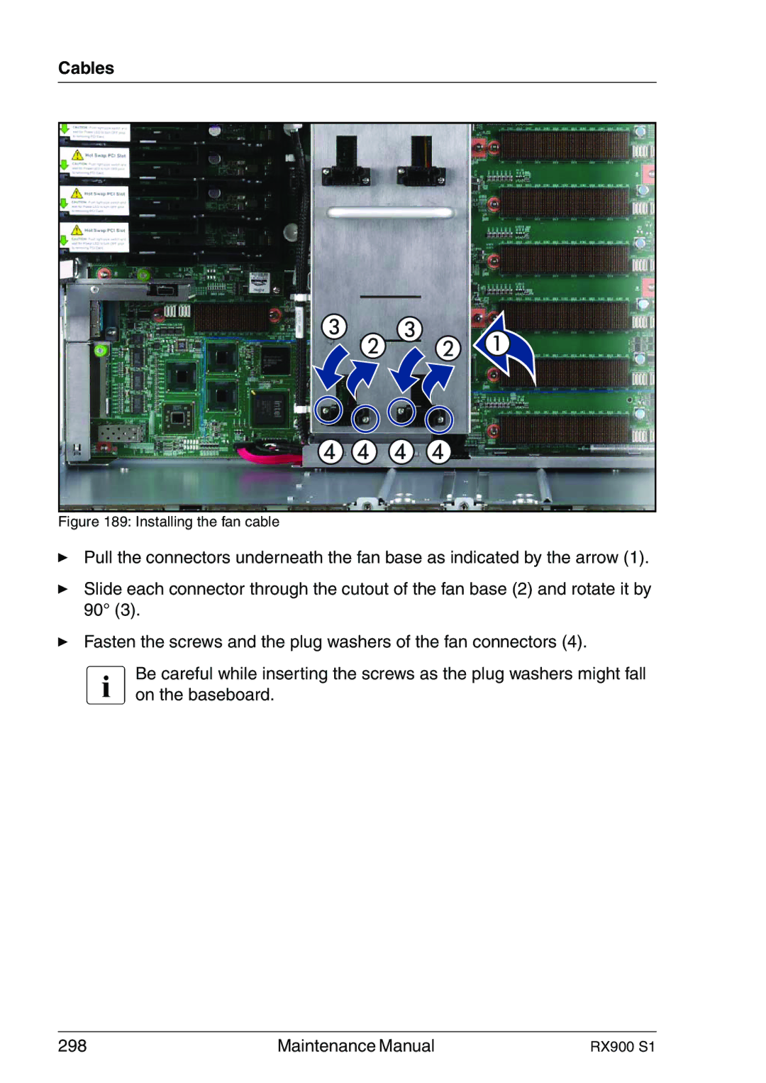 Fujitsu RX900 S1 manual Installing the fan cable 