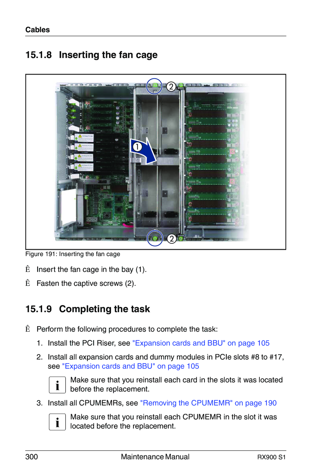 Fujitsu RX900 S1 manual Inserting the fan cage 