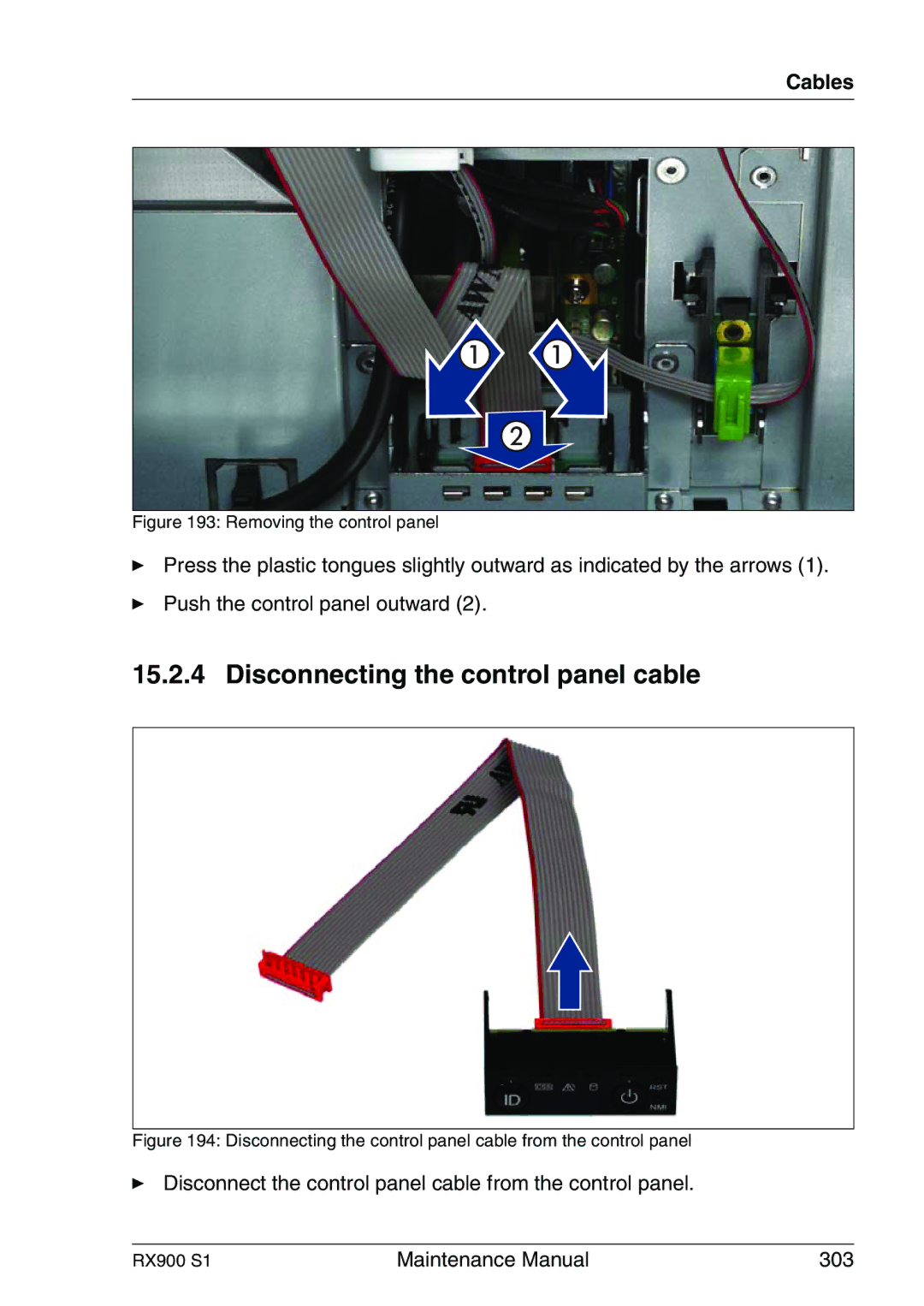 Fujitsu RX900 S1 manual Disconnect the control panel cable from the control panel 