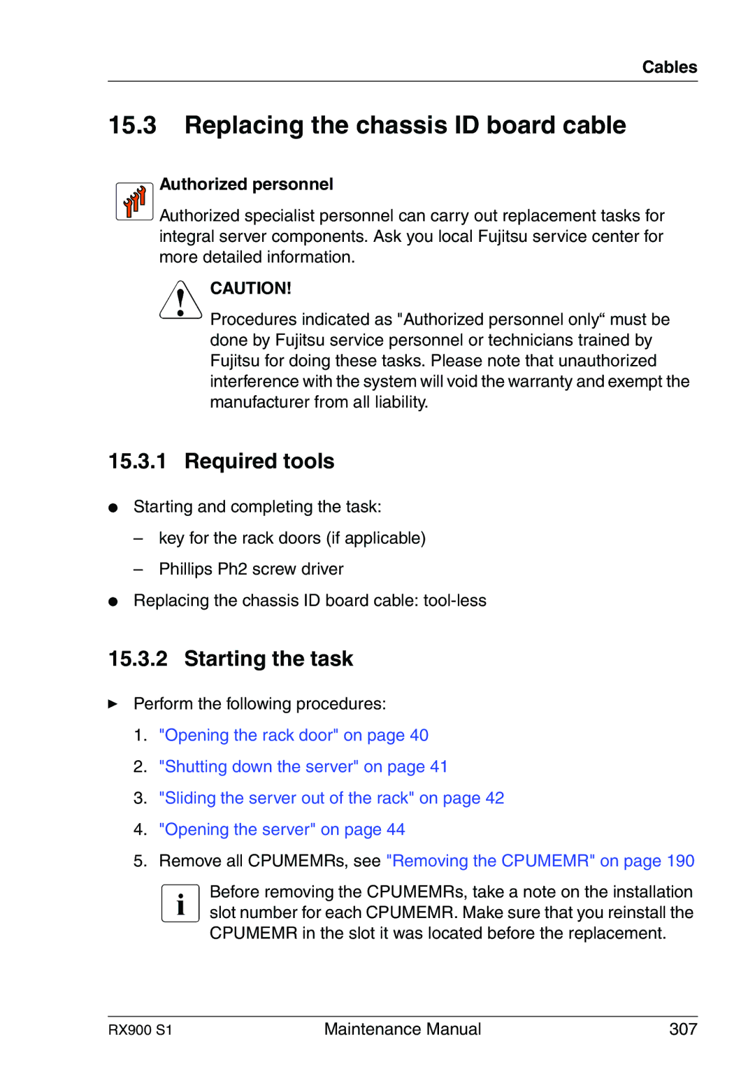 Fujitsu RX900 S1 manual Replacing the chassis ID board cable, Authorized personnel 