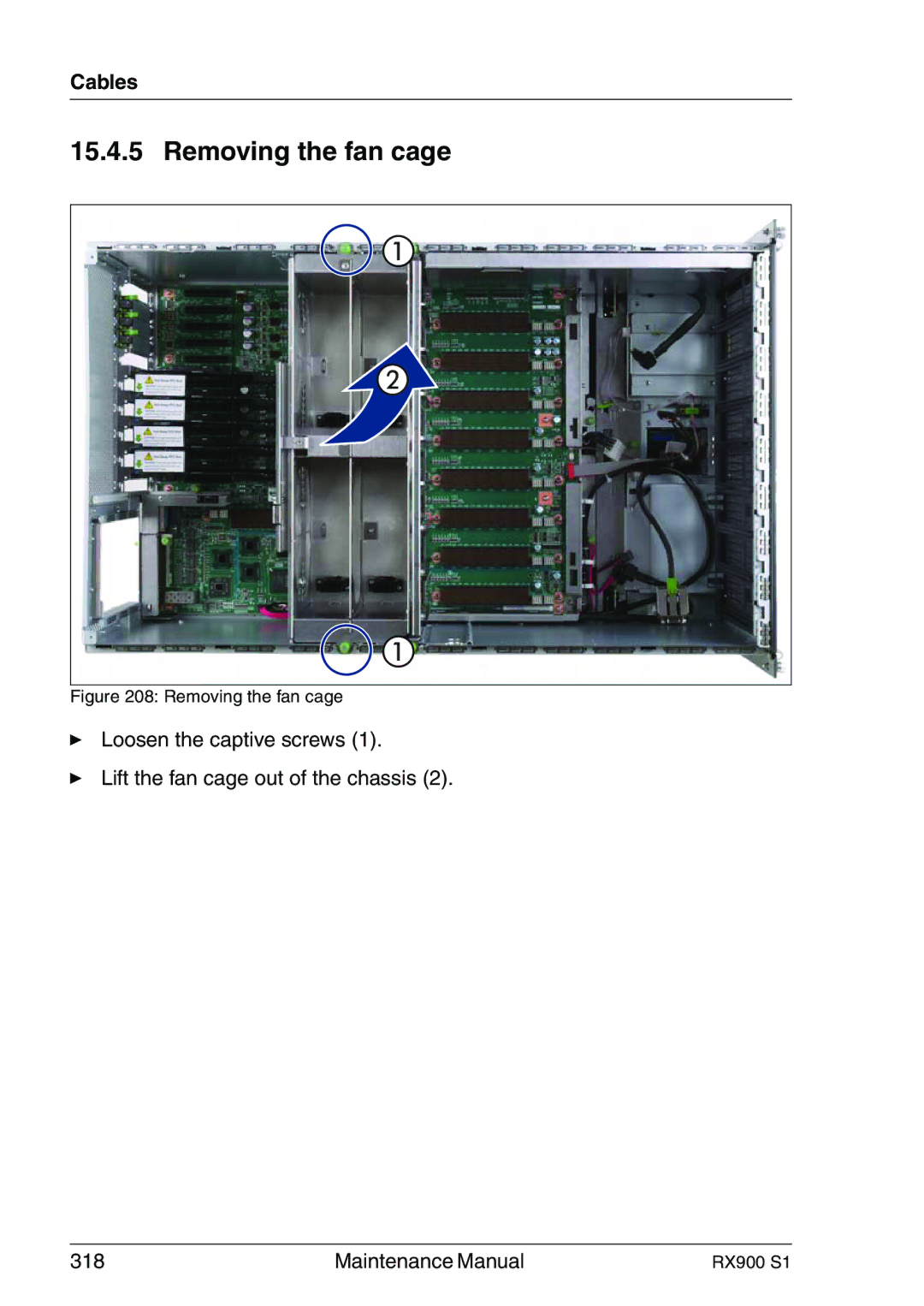 Fujitsu RX900 S1 manual Removing the fan cage 