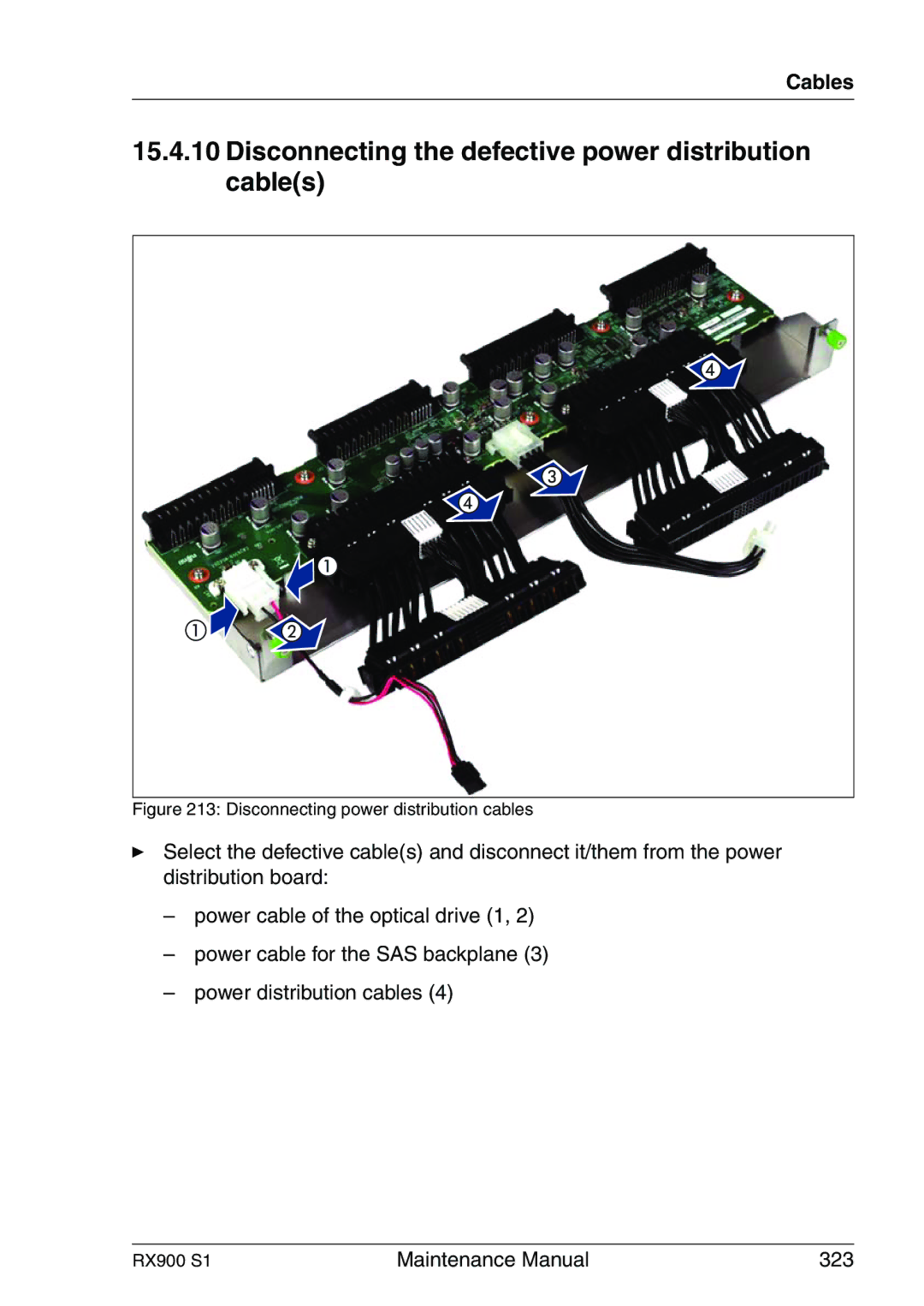 Fujitsu RX900 S1 manual Disconnecting the defective power distribution cables, Disconnecting power distribution cables 