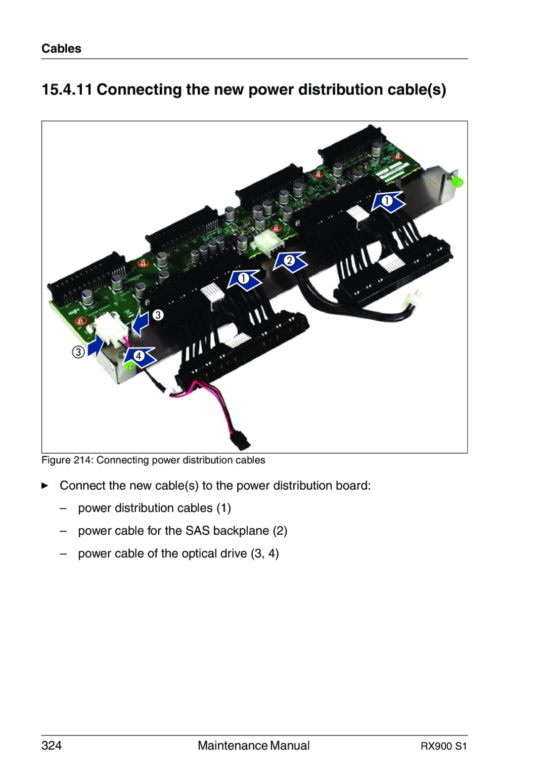 Fujitsu RX900 S1 manual Connecting the new power distribution cables, Connecting power distribution cables 