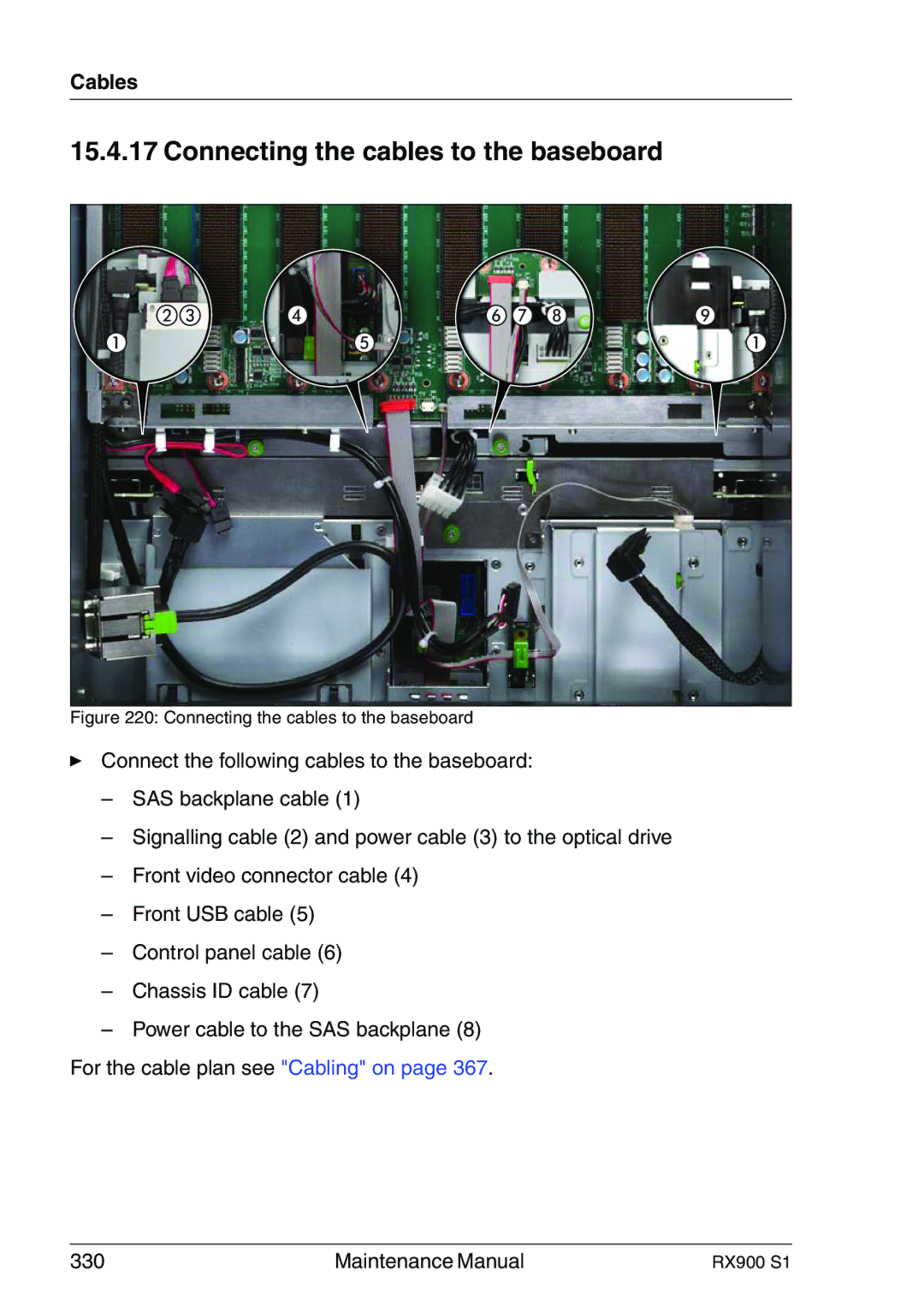 Fujitsu RX900 S1 manual Connecting the cables to the baseboard 