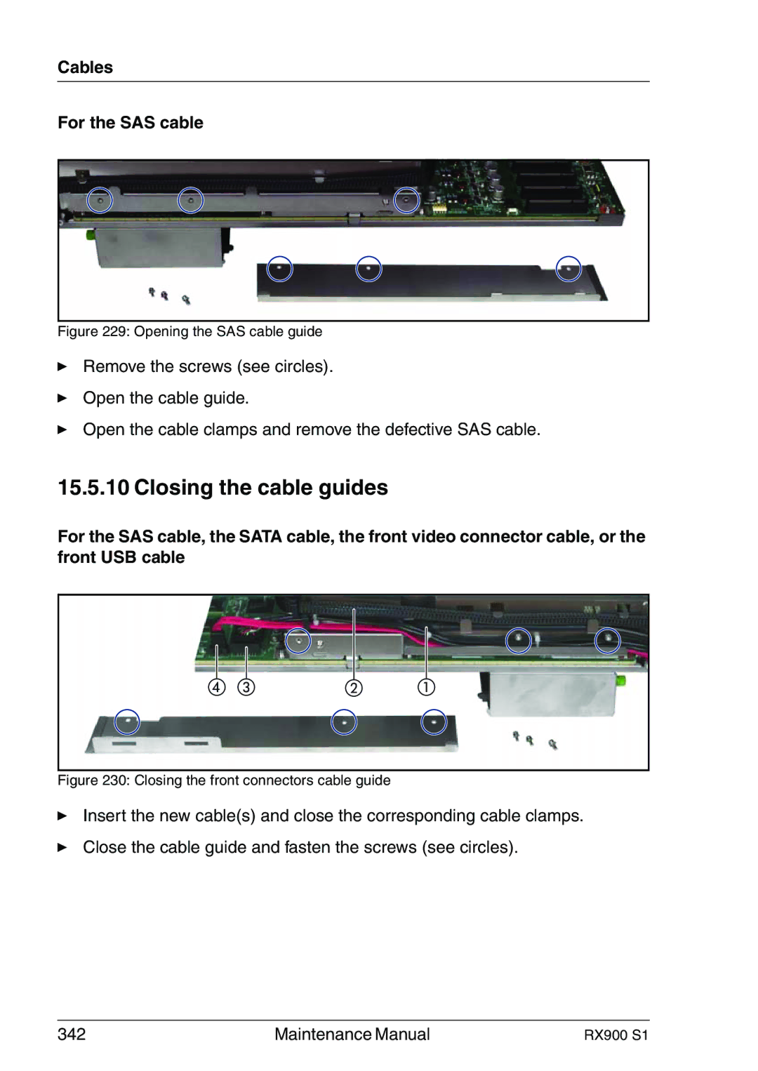 Fujitsu RX900 S1 manual Closing the cable guides, Cables For the SAS cable 