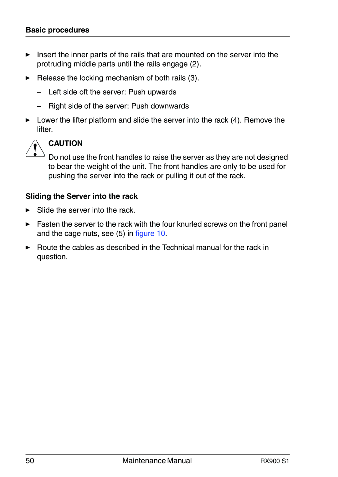 Fujitsu RX900 S1 manual Sliding the Server into the rack 