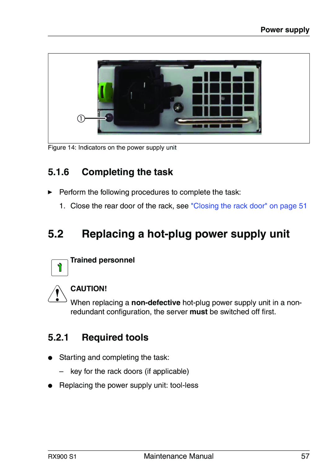 Fujitsu RX900 S1 manual Replacing a hot-plug power supply unit, Completing the task 