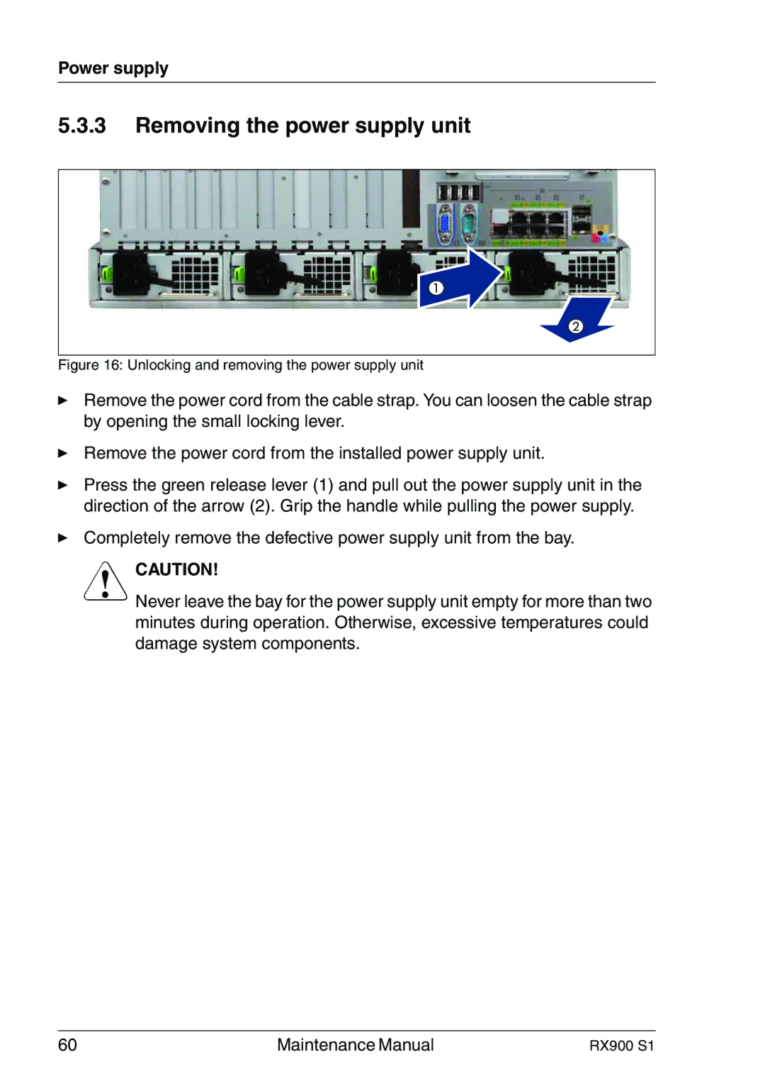 Fujitsu RX900 S1 manual Removing the power supply unit 