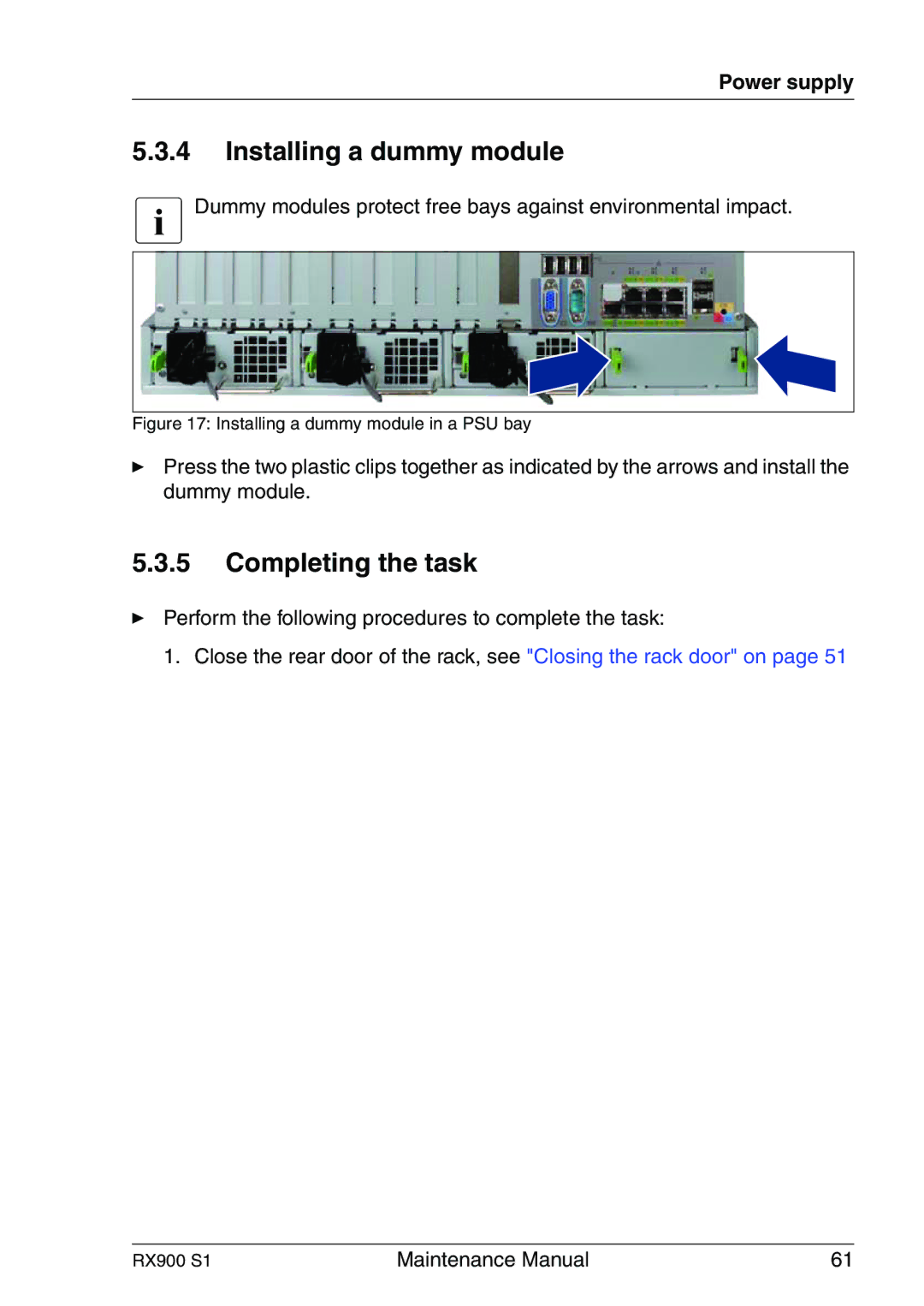 Fujitsu RX900 S1 manual Installing a dummy module in a PSU bay 