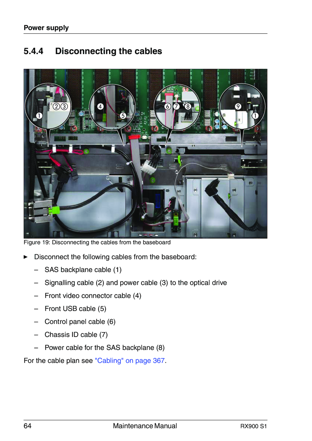 Fujitsu RX900 S1 manual Disconnecting the cables from the baseboard 