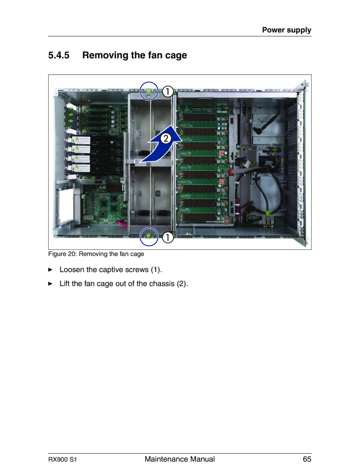 Fujitsu RX900 S1 manual Removing the fan cage 