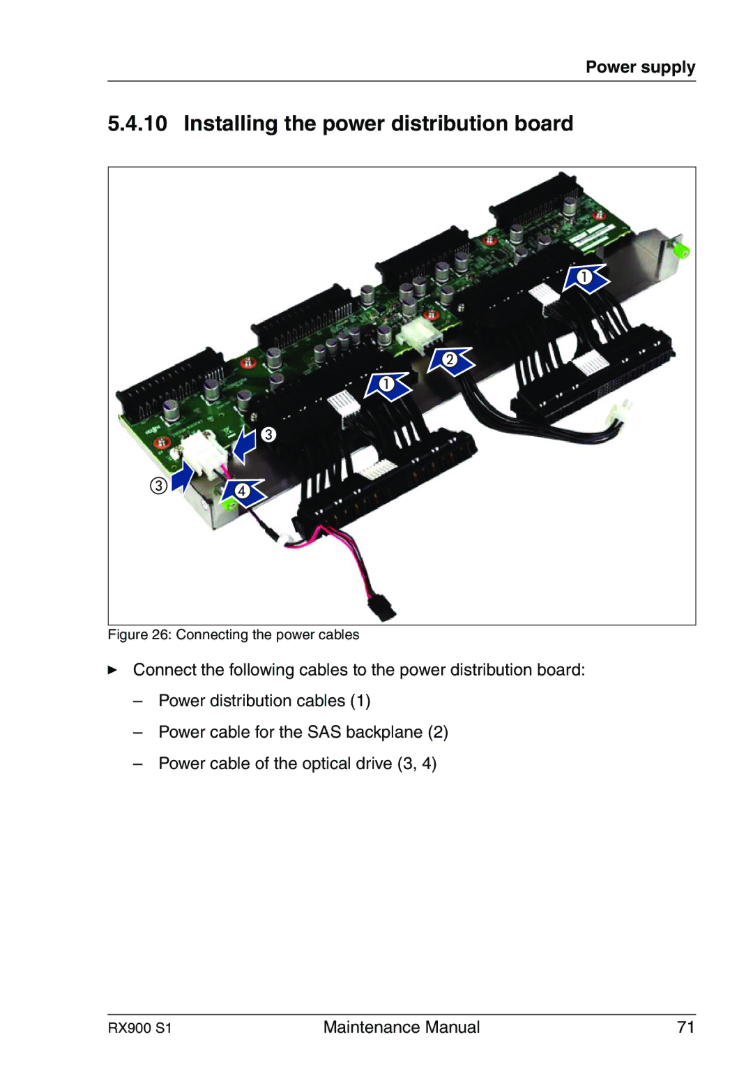 Fujitsu RX900 S1 manual Installing the power distribution board, Connecting the power cables 