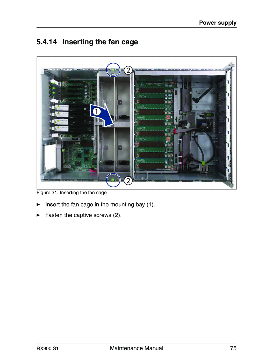 Fujitsu RX900 S1 manual Inserting the fan cage 