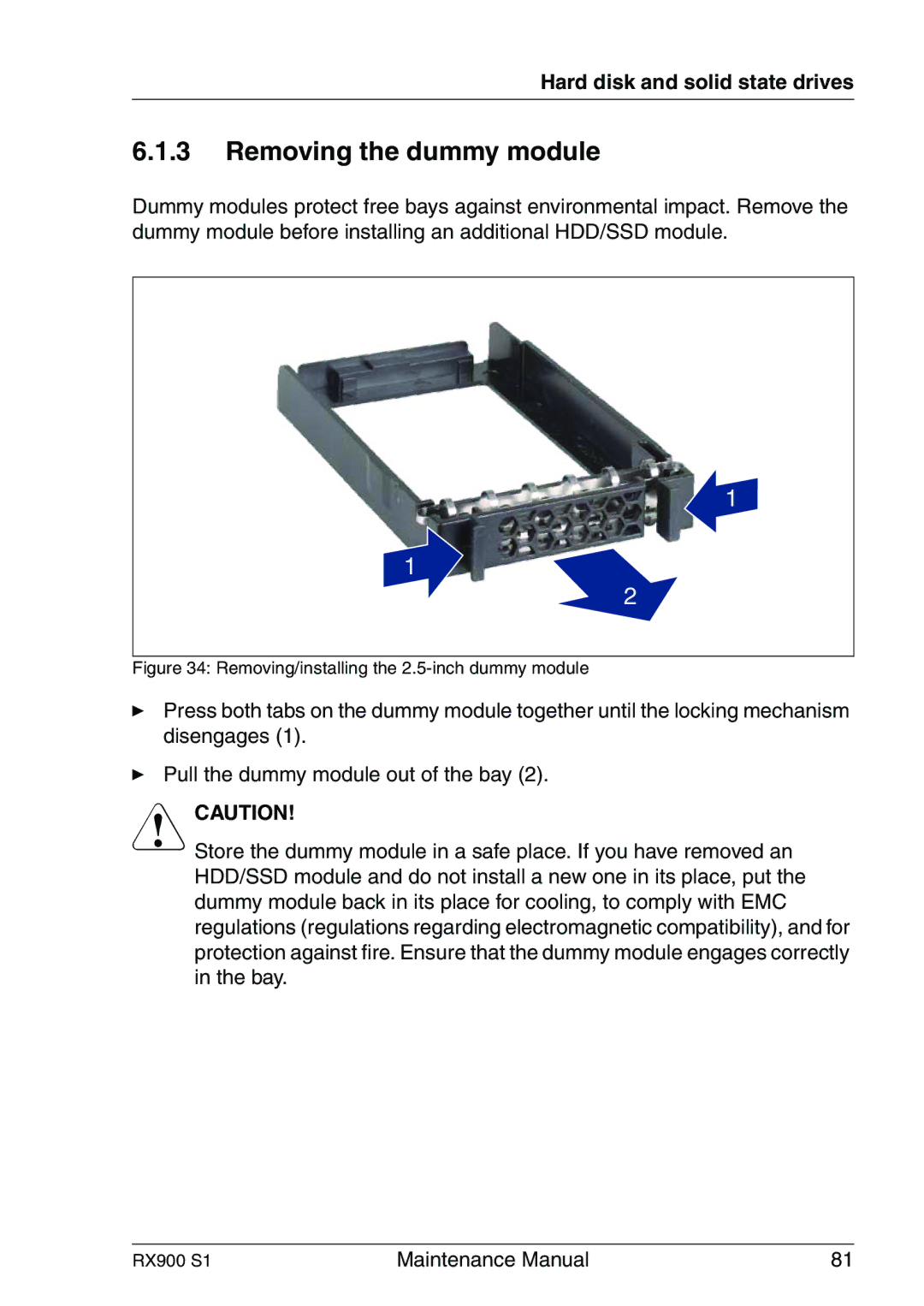 Fujitsu RX900 S1 manual Removing the dummy module, Removing/installing the 2.5-inch dummy module 