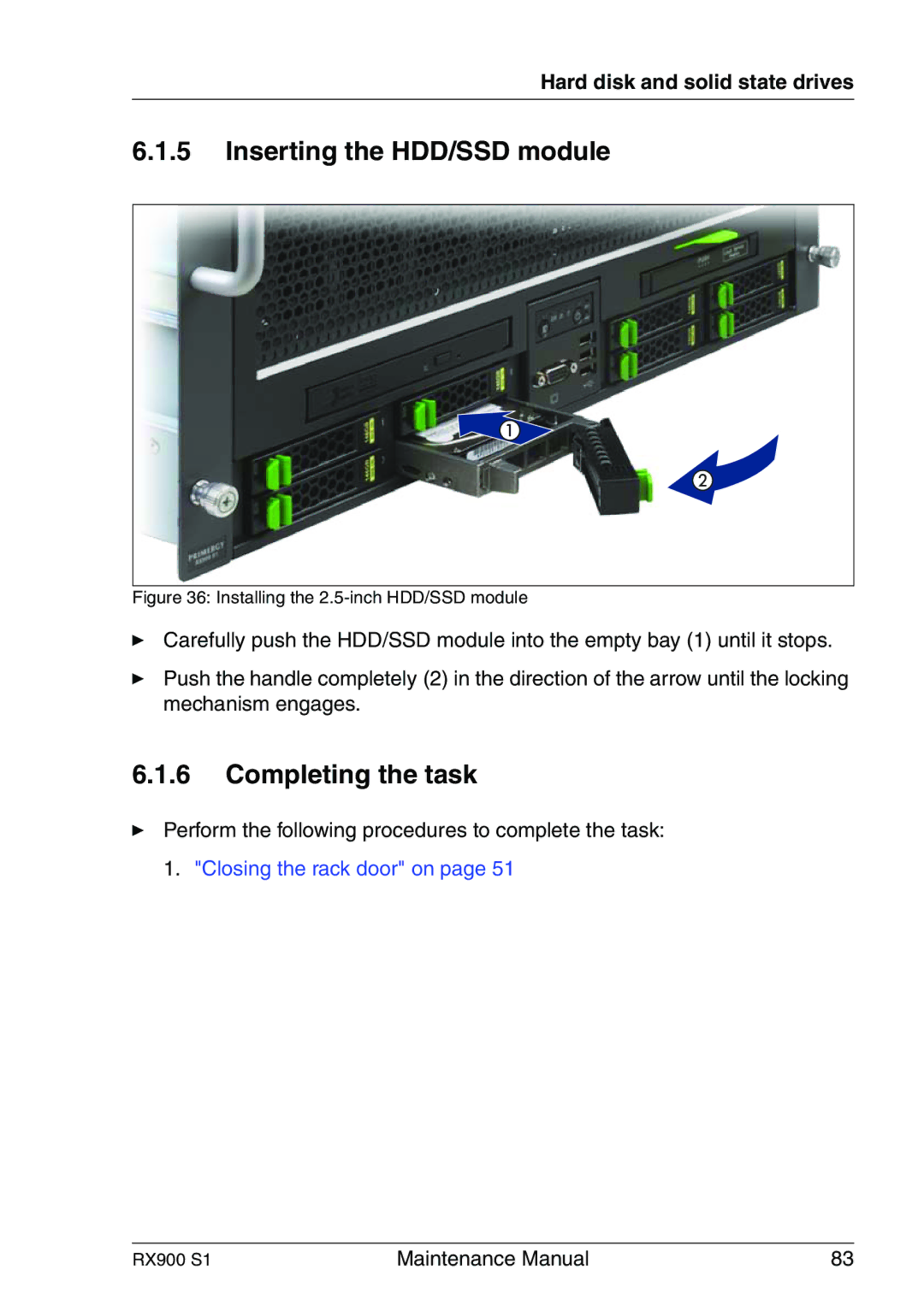 Fujitsu RX900 S1 manual Inserting the HDD/SSD module, Installing the 2.5-inch HDD/SSD module 