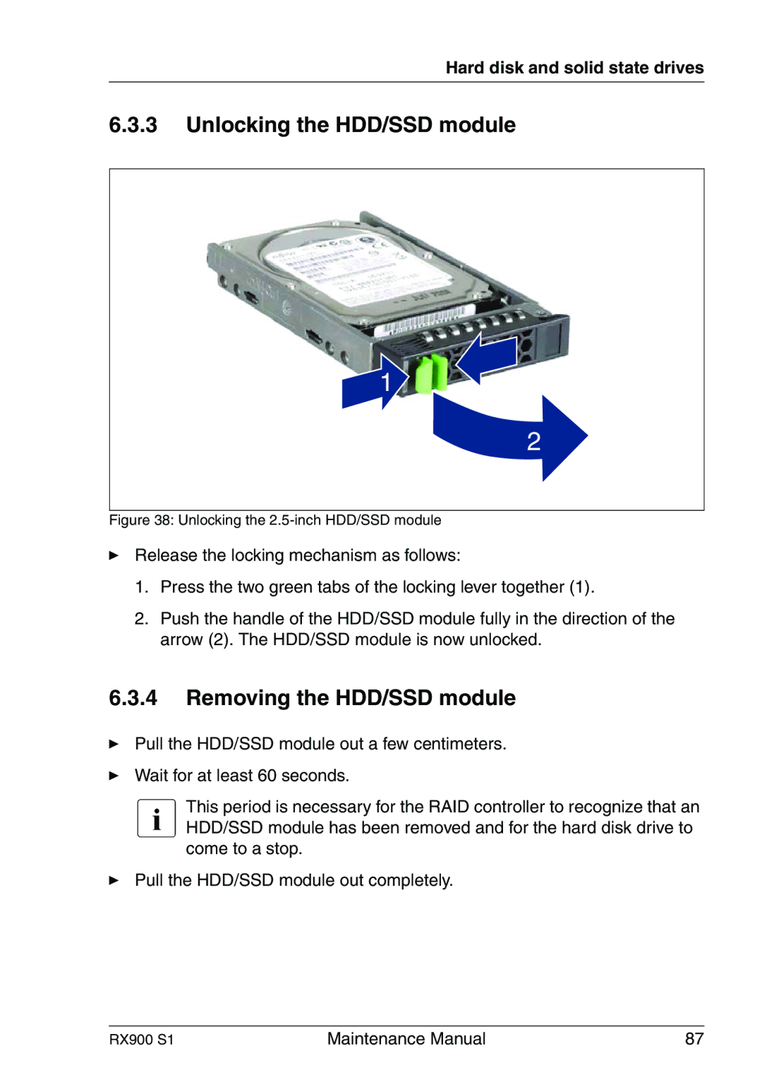 Fujitsu RX900 S1 manual Unlocking the HDD/SSD module 