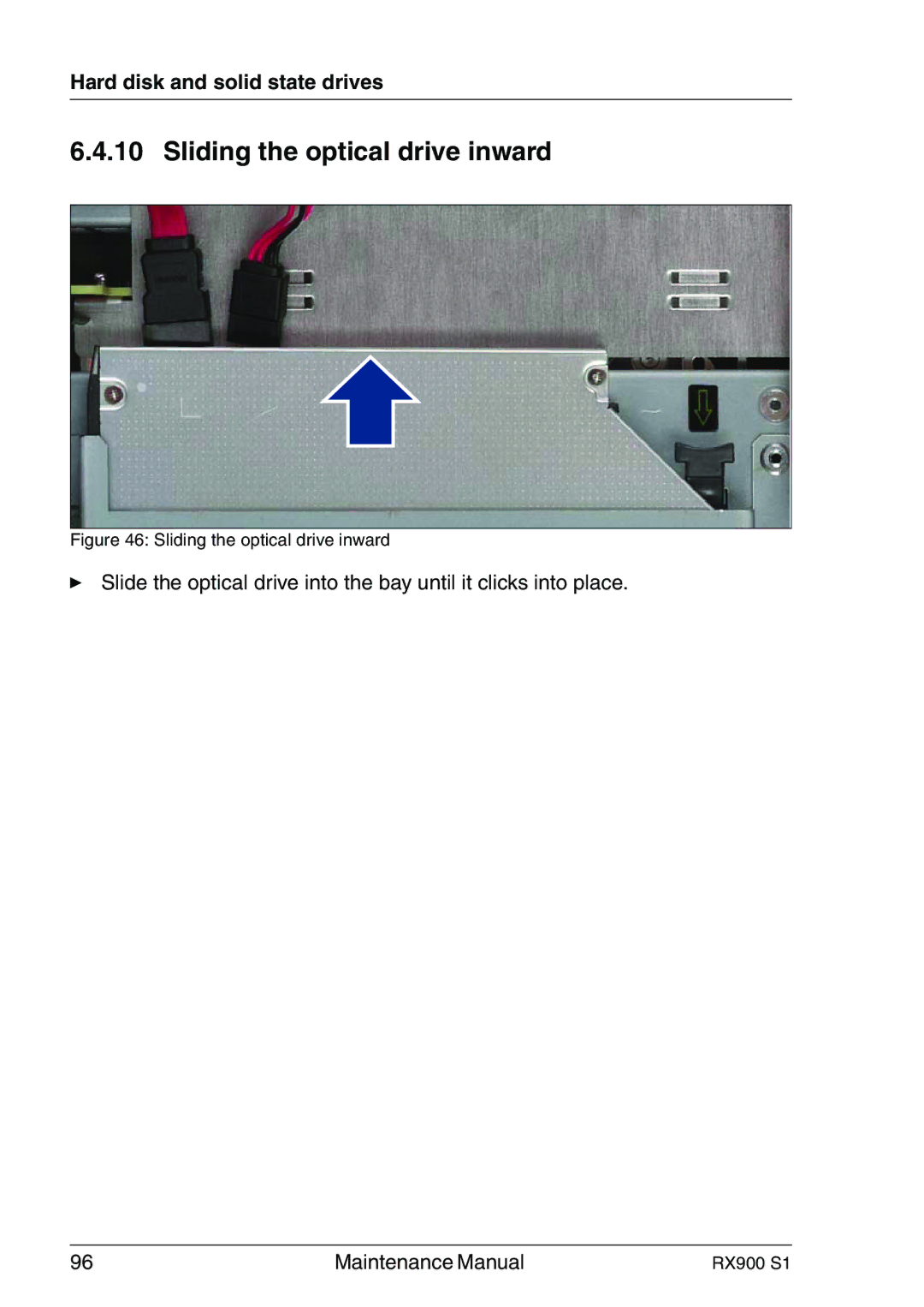 Fujitsu RX900 S1 manual Sliding the optical drive inward 