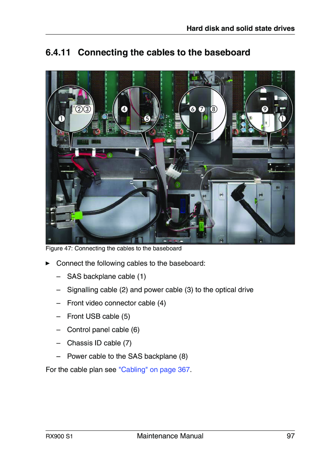 Fujitsu RX900 S1 manual Connecting the cables to the baseboard 