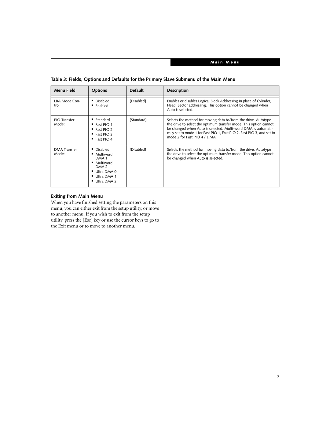 Fujitsu S-4572 manual Exiting from Main Menu 