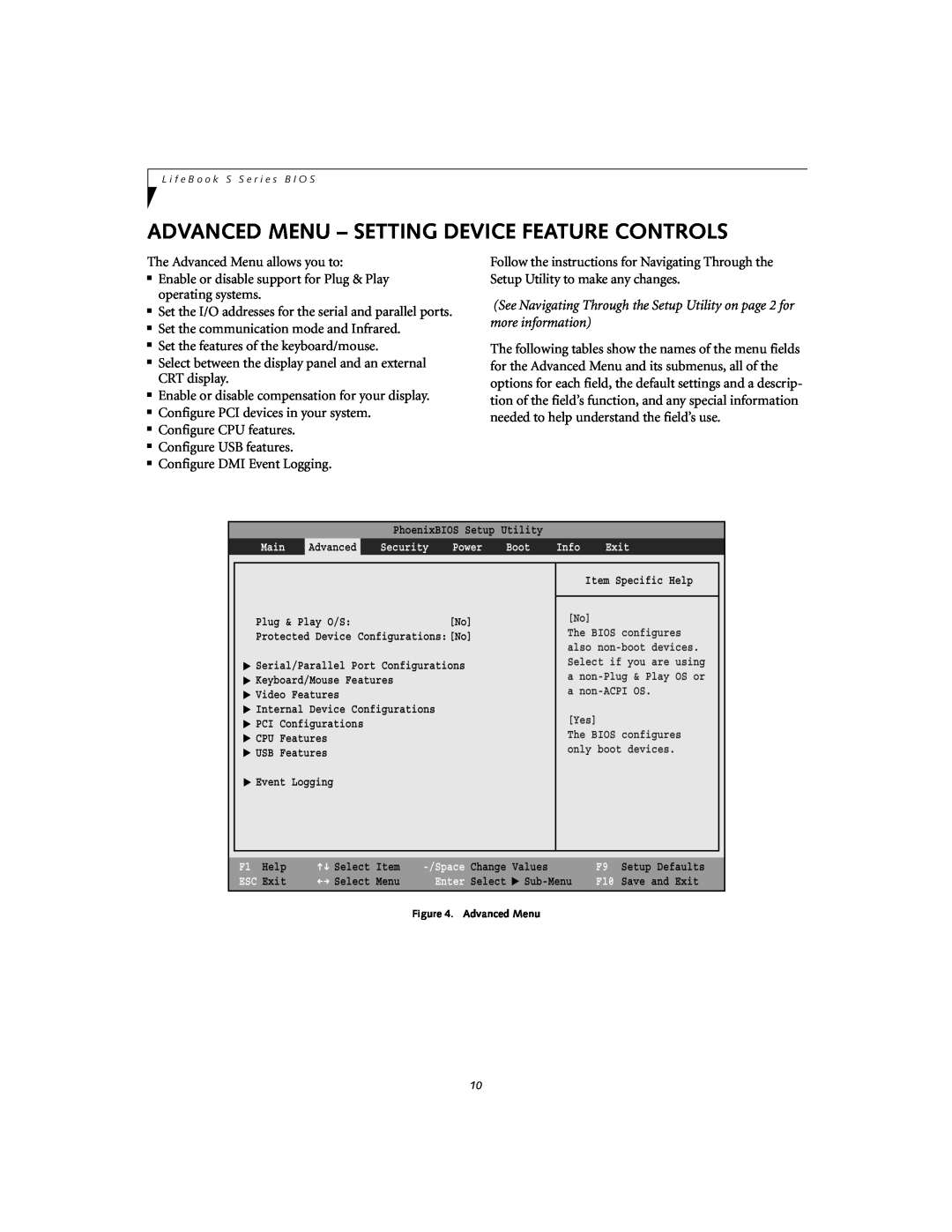 Fujitsu S-5582 manual Advanced Menu - Setting Device Feature Controls 