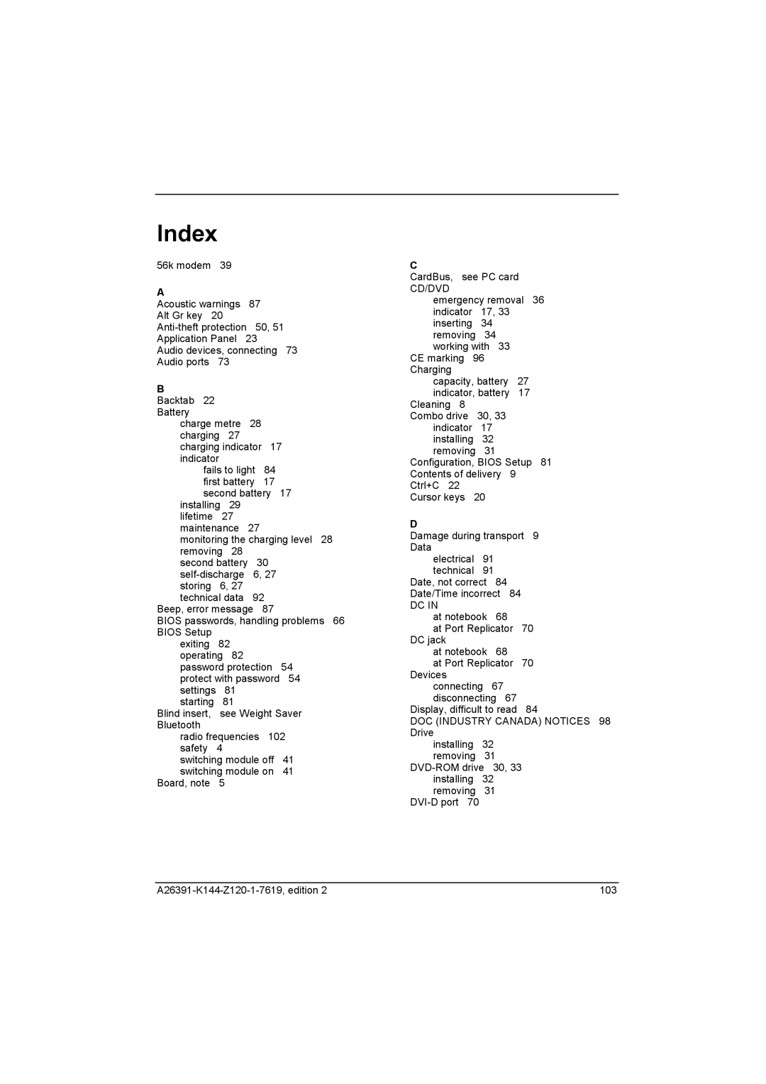 Fujitsu S SERIES manual Index, Cd/Dvd 